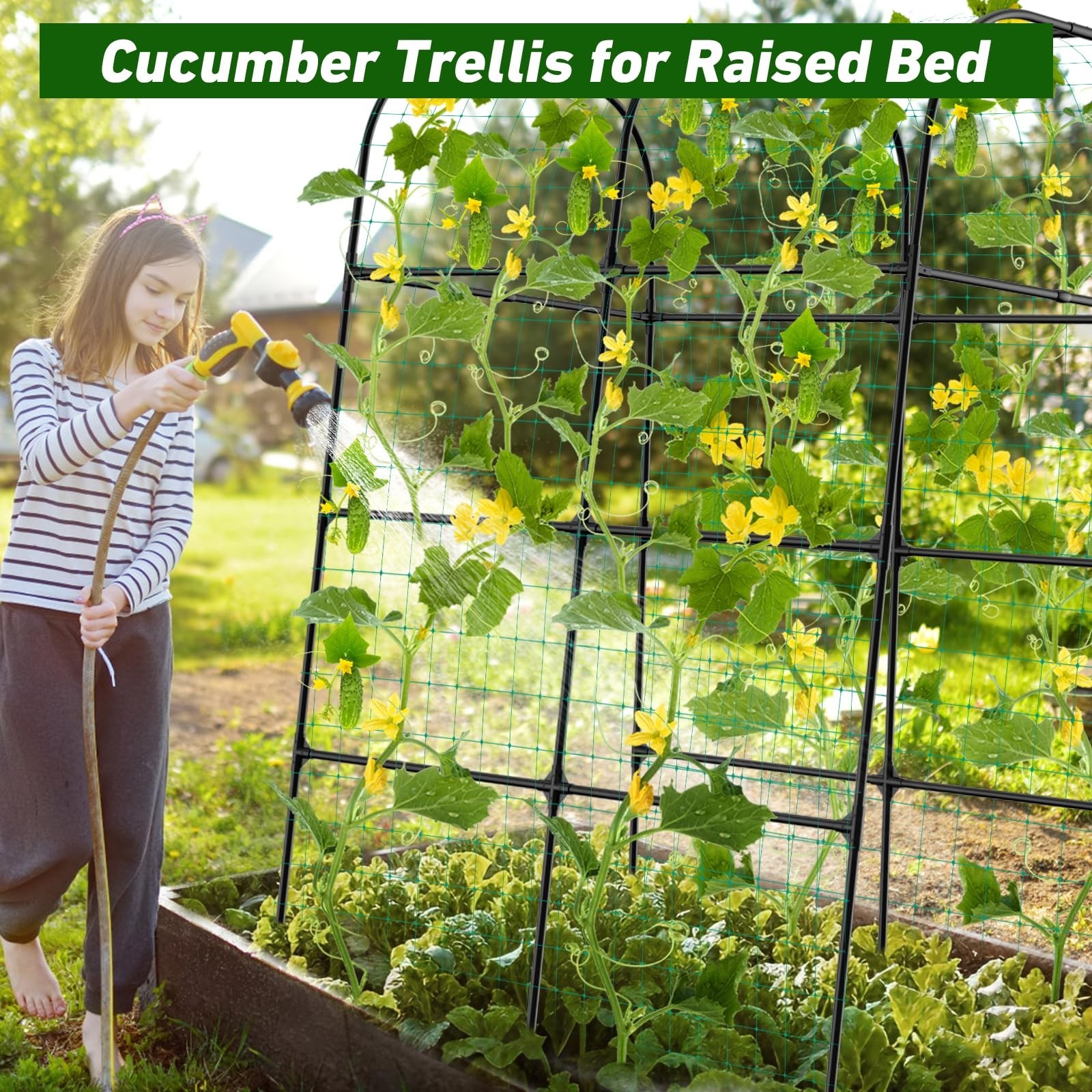 7ft Cucumber Trellis for Raised Bed, Garden Arch Trellis for Climbing Plants …