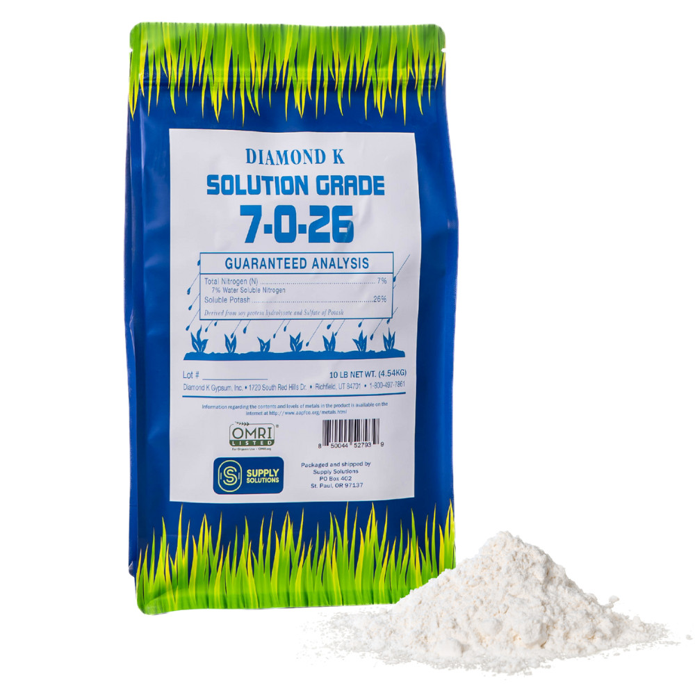 7-0-26 Organic Fertilizer Derived from Soy Protein Hydrolysate & Potash – 10 Lbs