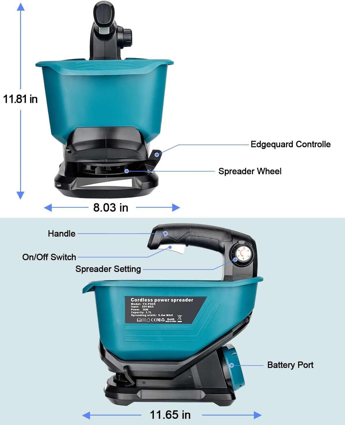 Salt Spreader for Makita 18v Battery,Handheld Fertilizer Spreader for