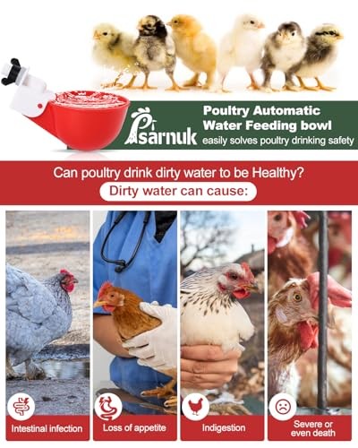 8 Pack Chicken Waterer Cups Automatic Poultry Drinker Kit with 3/8 Drill Bit Red