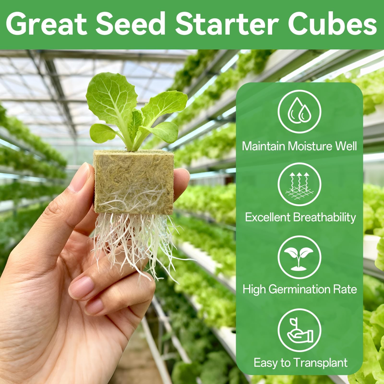 100PCS 1Inch Rockwool Cubes for Seed Starting, Hydroponics, and Cloning