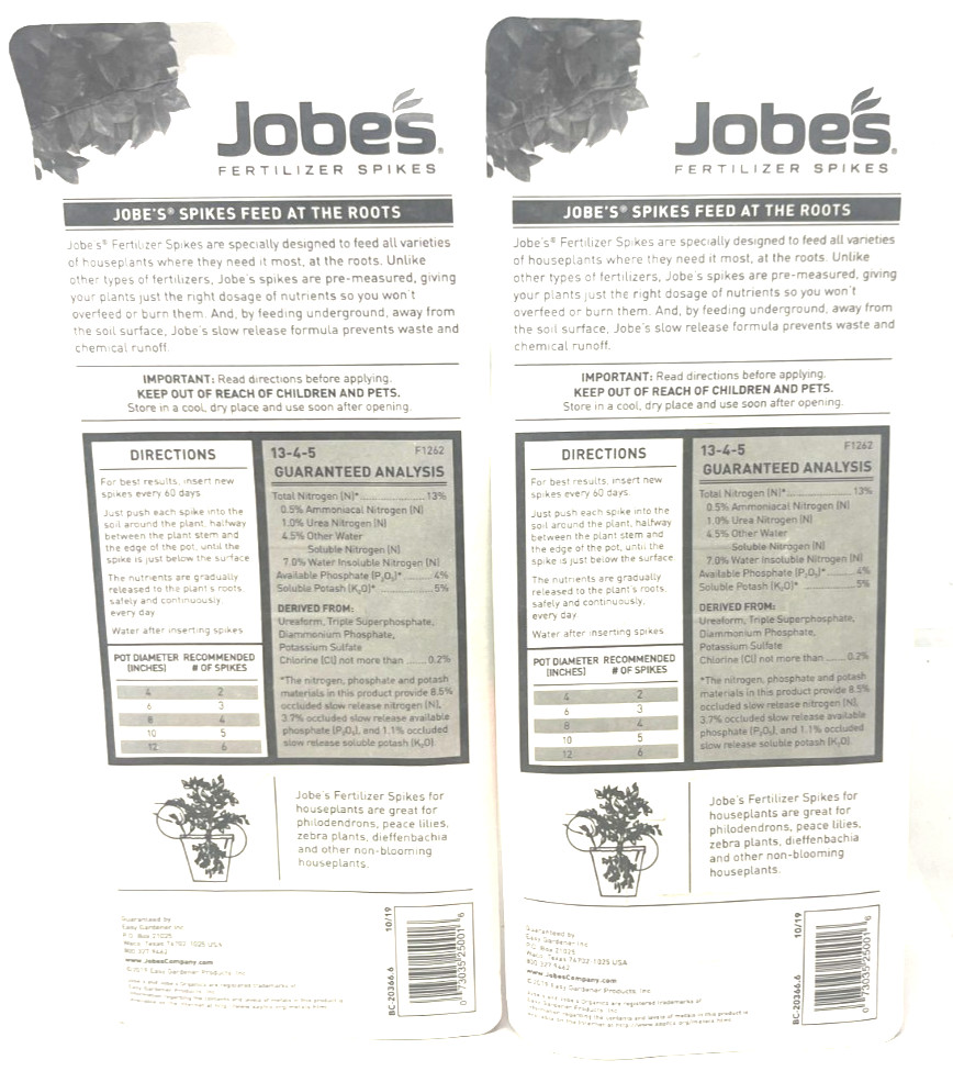 (2) Jobes Fertilizer Spikes For Beautiful Houseplants Sealed 50 Spikes Each