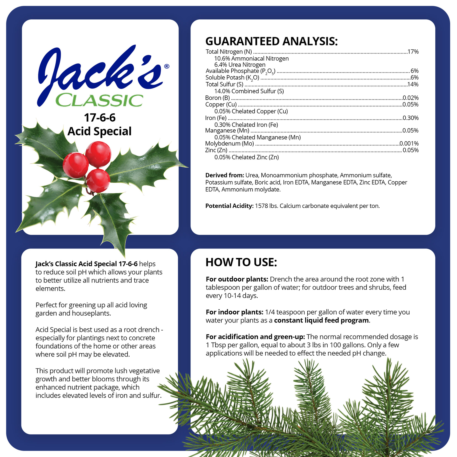 Jack’s Classic 17-6-6 Acid Special Water-Soluble Fertilizer, 1.5lbs