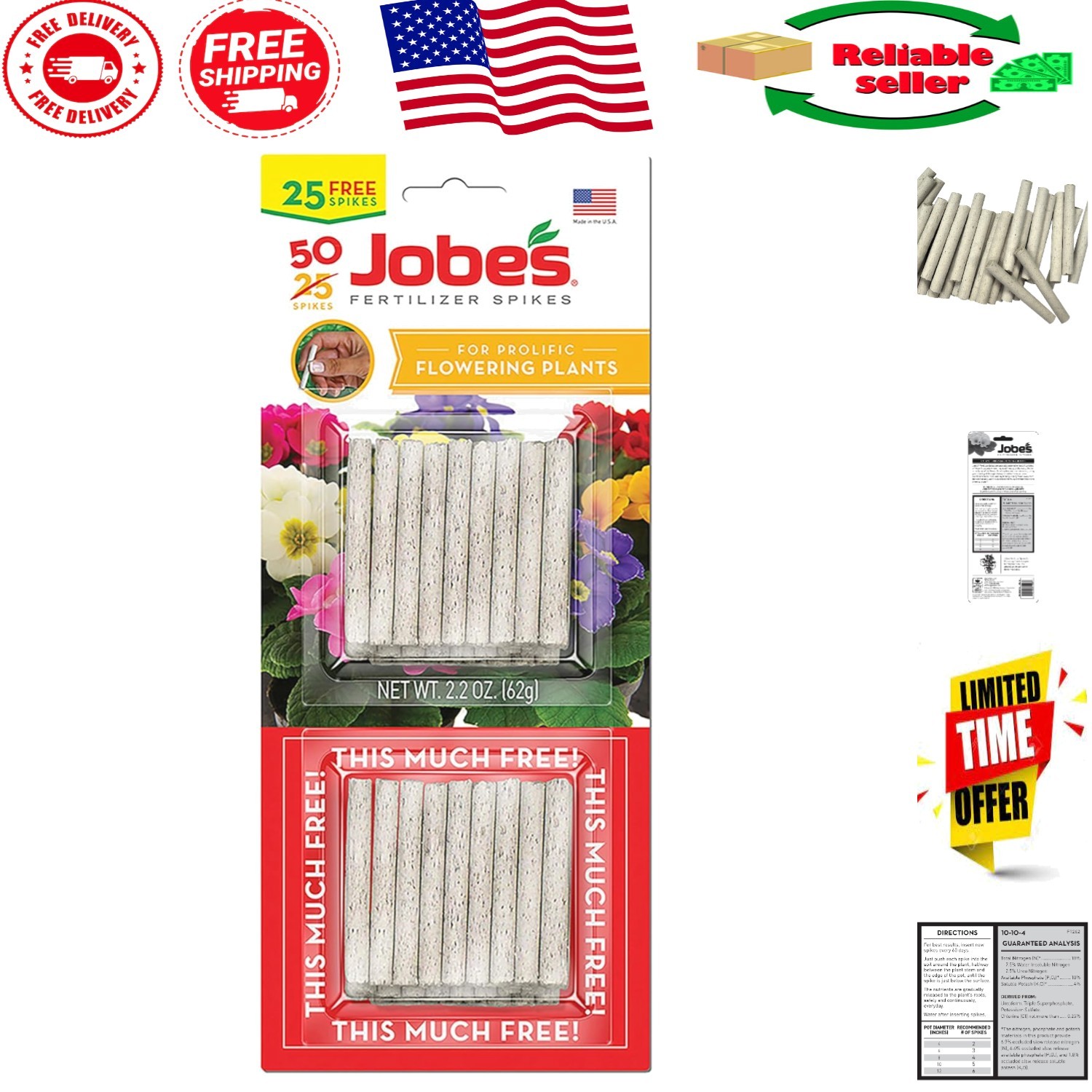 50-Pack 10-10-4 Fertilizer Spikes for Indoor Flowering Plants – Effortless Feed