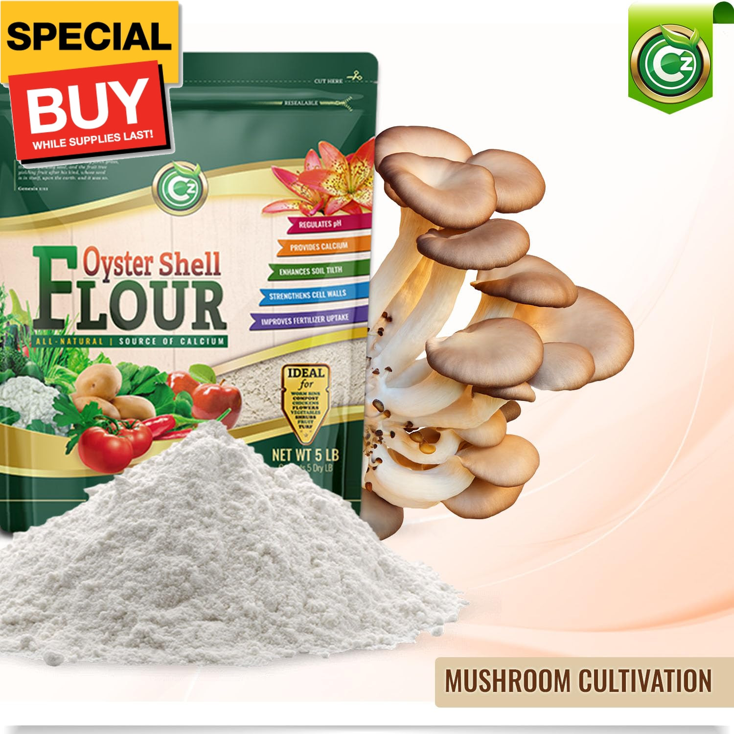 Oyster Shell Flour 5LB – Made in USA Soil Amendment Fertilizer for Indoor/Outdoo