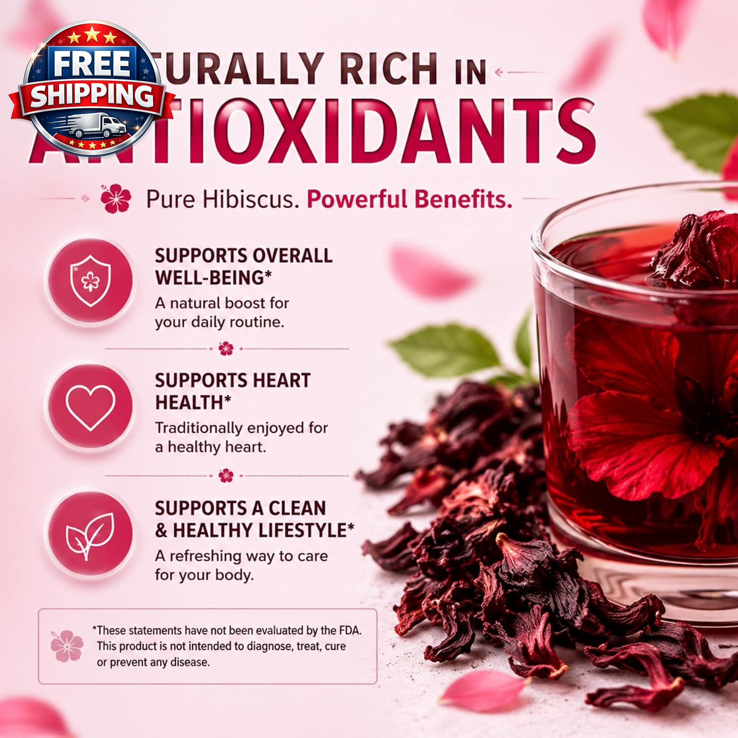 100% Pure Hibiscus Powder – Food Grade Freeze-Dried Superfine Hibiscus Flower Po