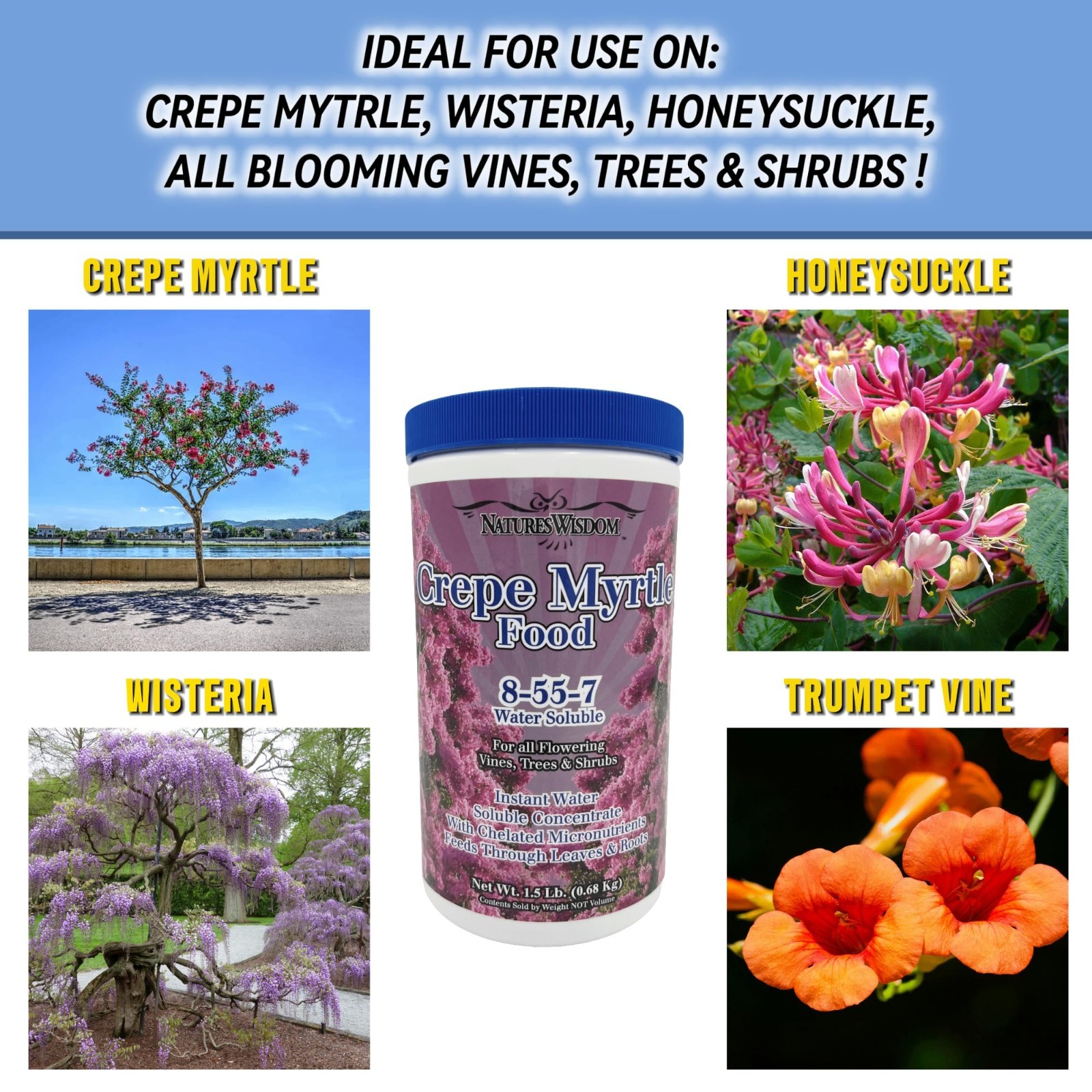Water Soluble Fertilizer for Crepe Myrtle Trees, Balanced Nutrient Blend, 1.5 Lb
