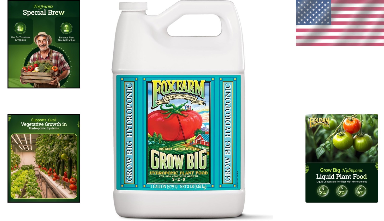 Grow Big 1 Gallon Hydroponic Fertilizer 3-2-6 Liquid Micronutrient Concentrate