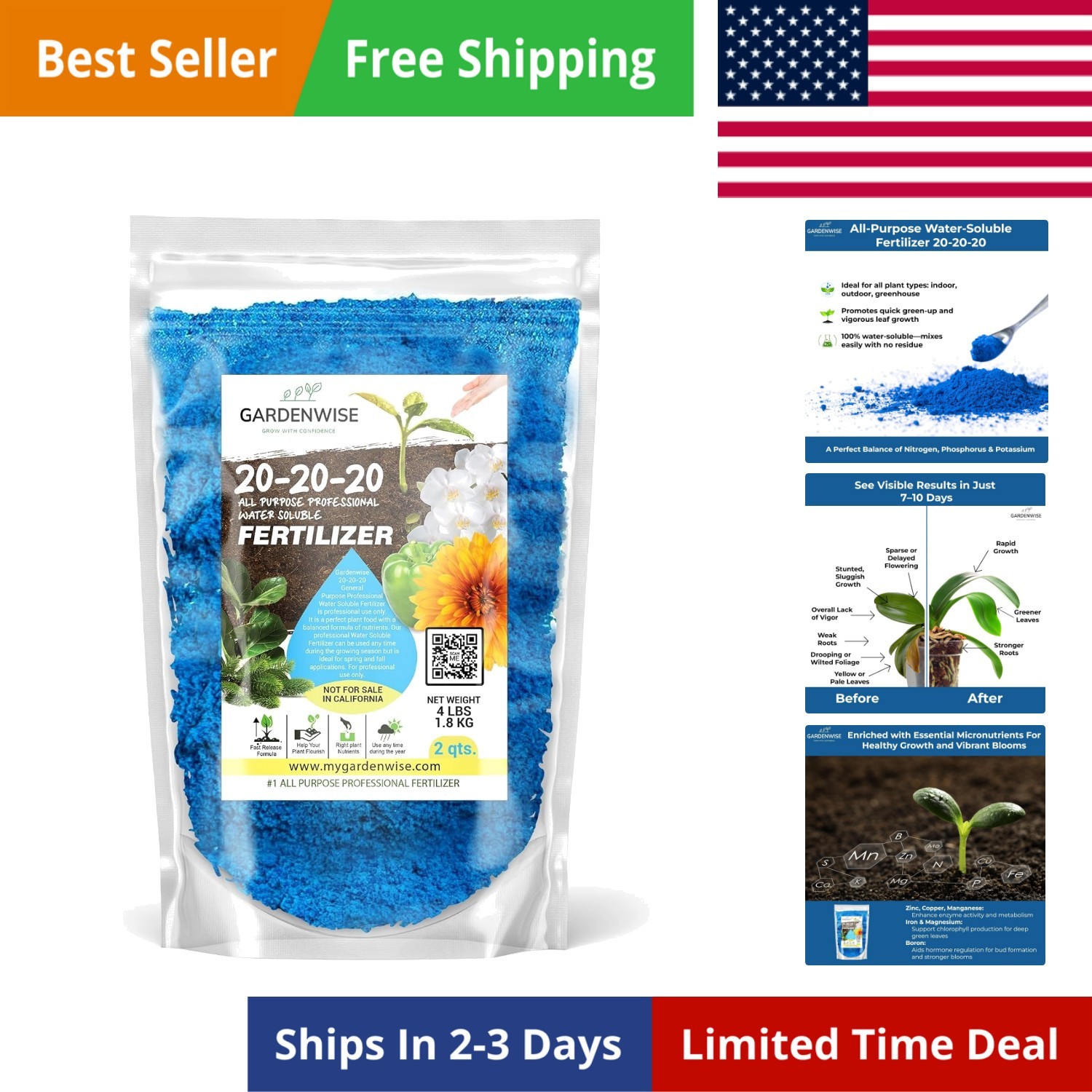 20-20-20 Water-Soluble Fertilizer – Powder for Liquid Plant Food for Indoor &…