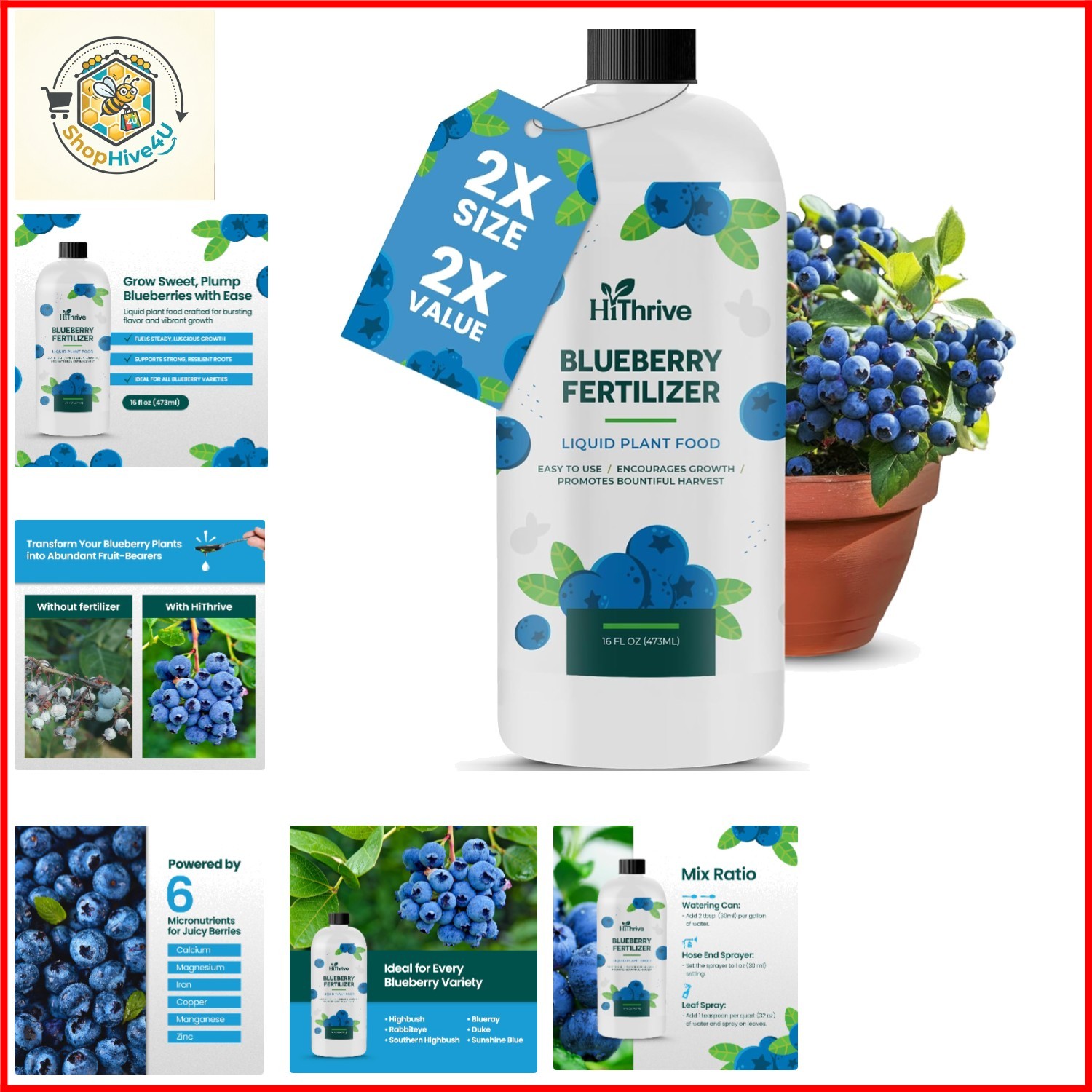 16oz Blueberry Fertilizer – Makes 16 Gallons of Fruit Tree Fertilizer for Blu…