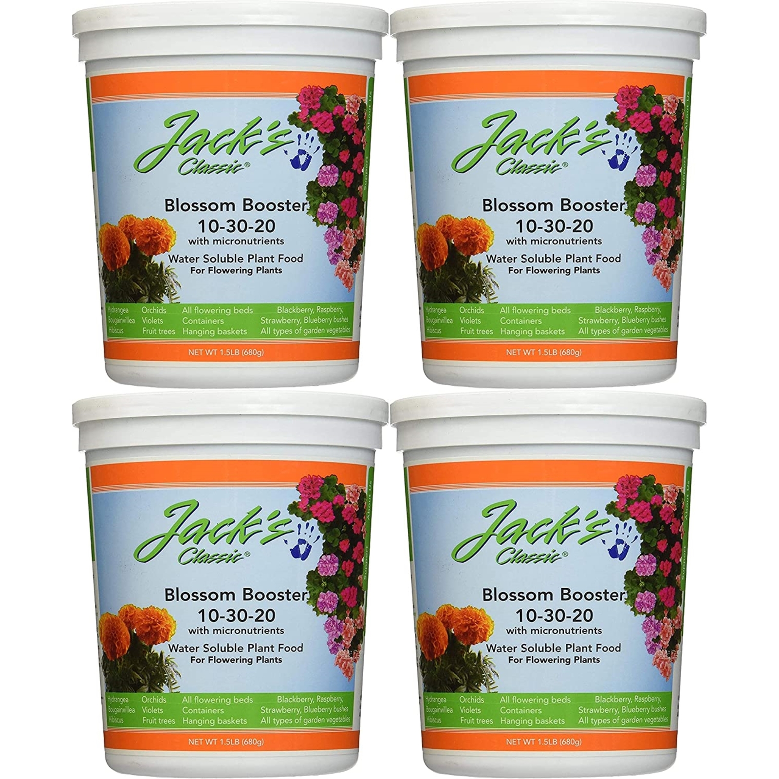 Jack’s Classic Blossom Booster 10-30-20 Water Soluble Plant Food, 1.5# (4 pack)