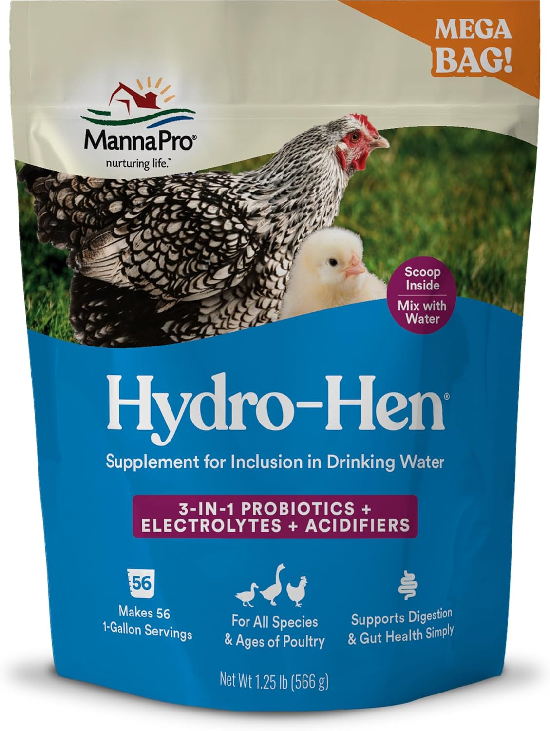 Hydro-Hen Poultry Electrolyte & Probiotic Supplement, Hydration Support for Chic