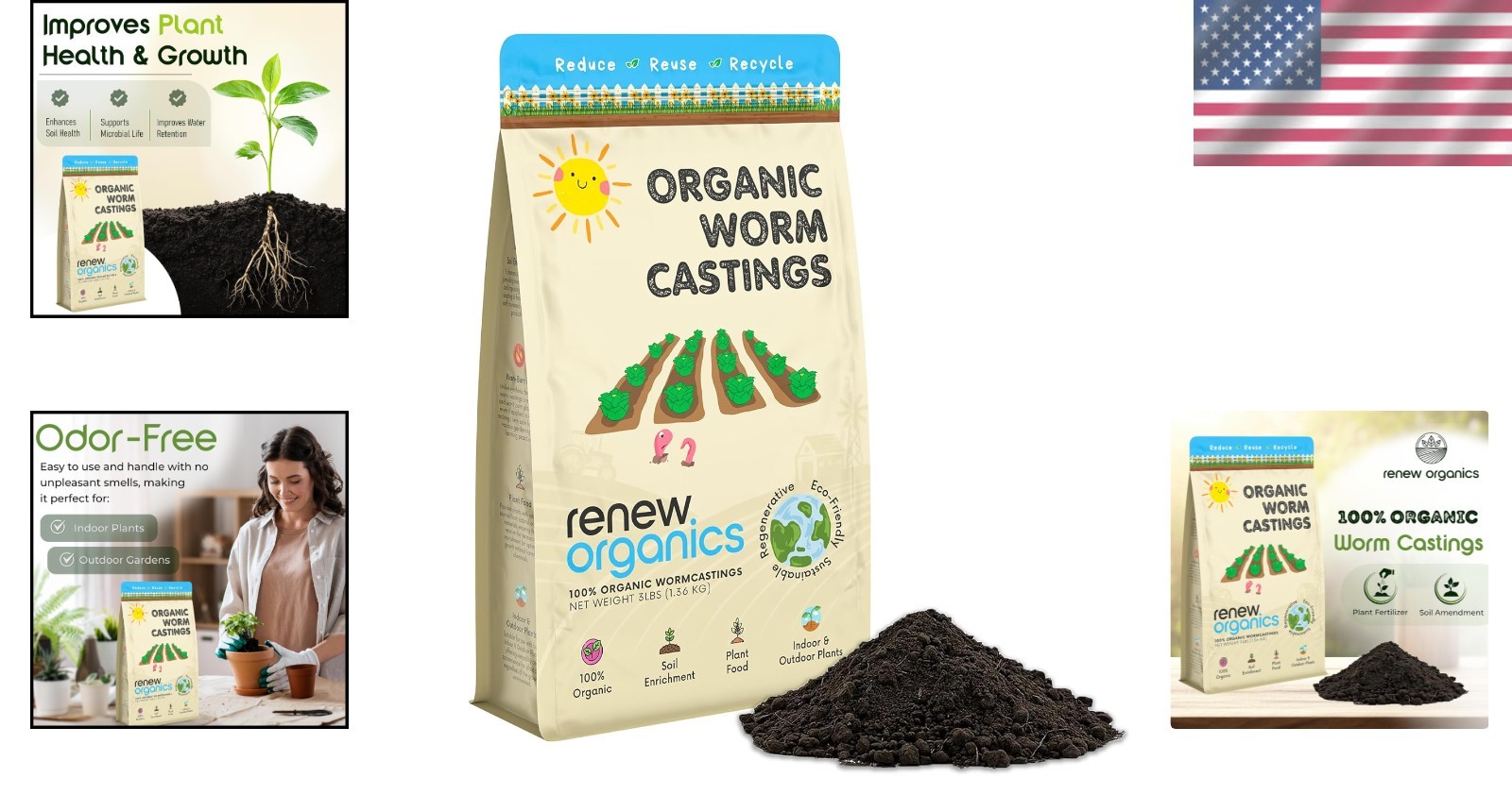 Organic Fertilizer 100 Percent Worm Castings 48 Ounce for Sustainable Gardens