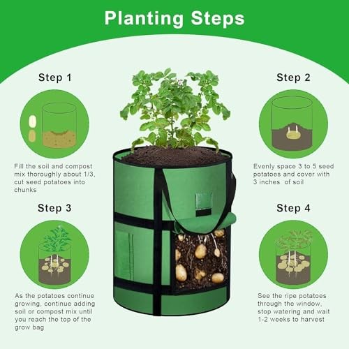 6PK 10 Gallon Potato Grow Bags – Heavy Duty Nonwoven Garden Pots w/ Viewing Wind