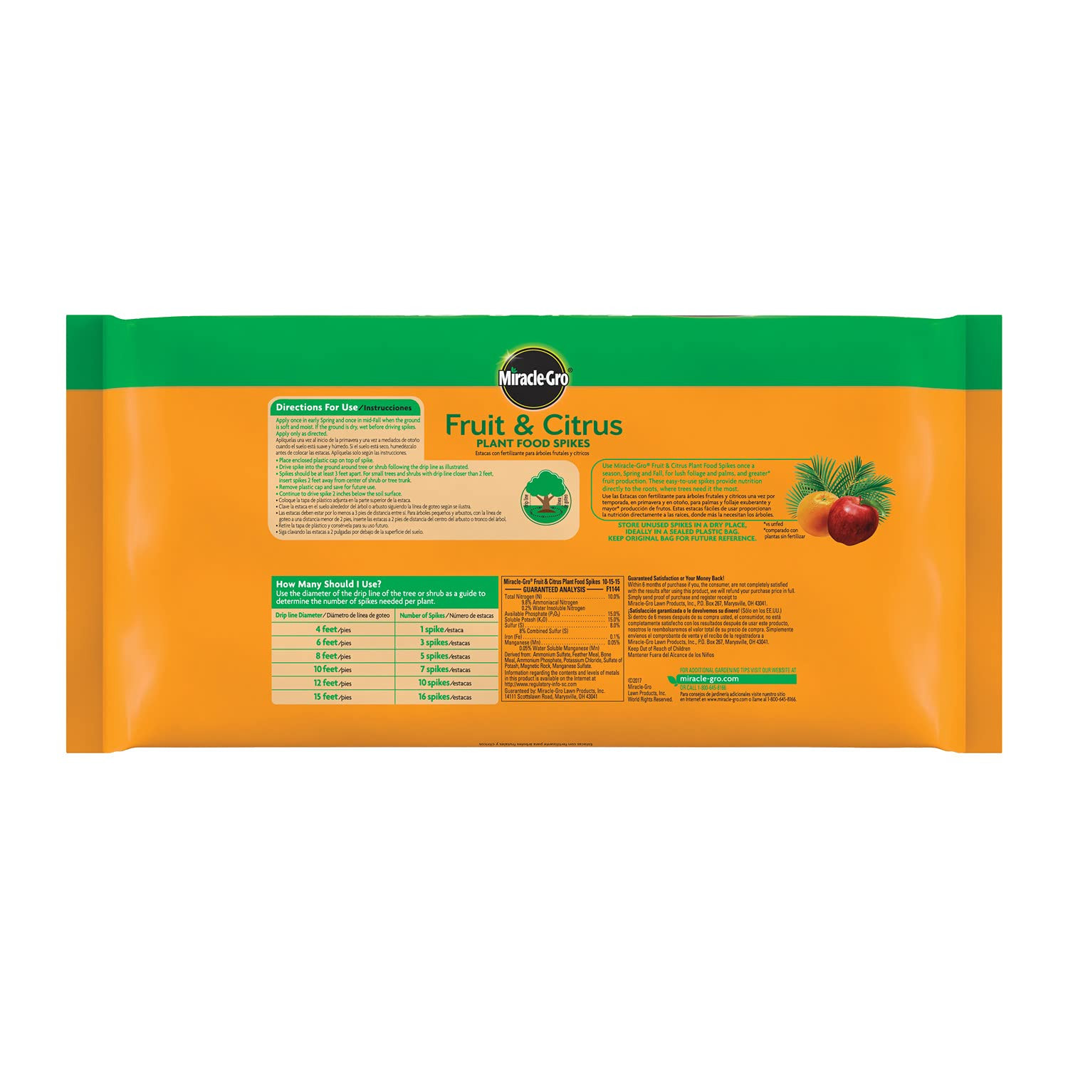 Miracle-Gro Fruit & Citrus Plant Food Spikes, 12 Spikes, 3 Lb. | 10-15-15 NPK