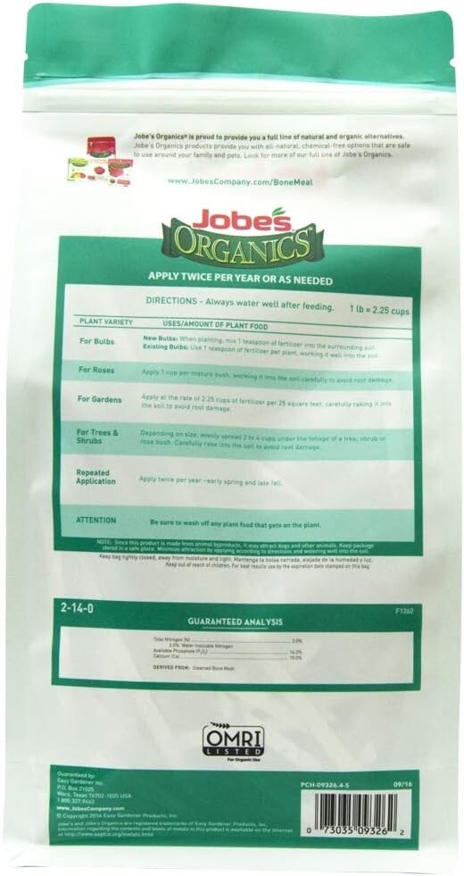 Jobe’s 09326 4 lb Organic Bone Meal Bulb & Perennial Fertilizer – Pack of 2