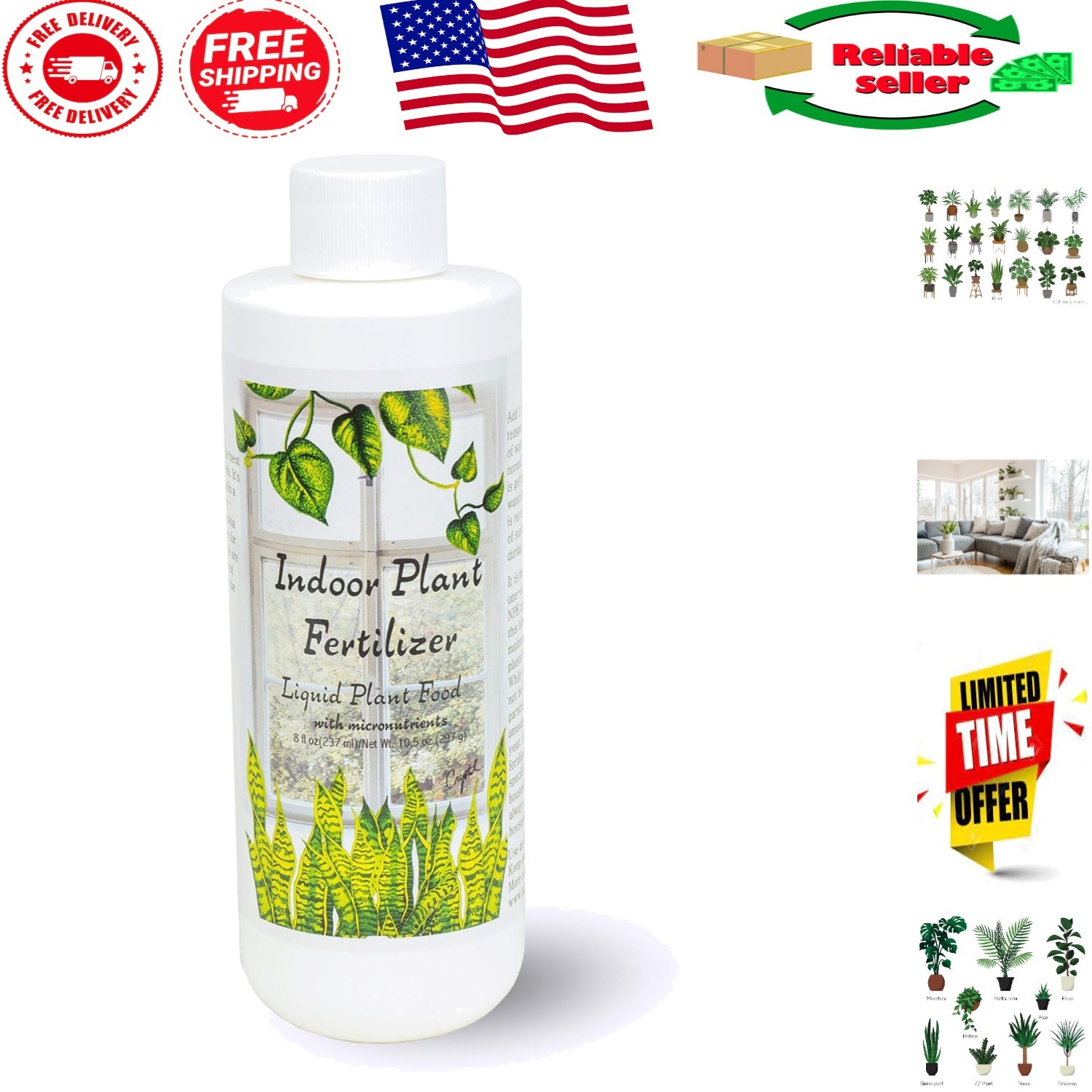 NPK Nutrient-Rich Liquid Fertilizer for Indoor Plants – 8 Oz Miracle Formula