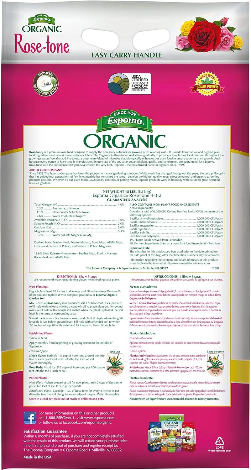 2 PK Espoma Rose-Tone 4-3-2 Organic Fertilizer for All Types of Roses.18 lb.Bag