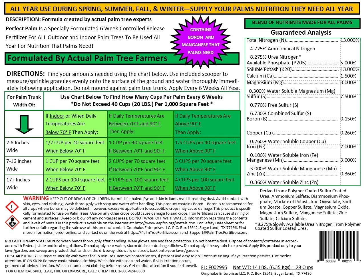 14 LB Dual Action Palm Tree Fertilizer with Free Measuring Scoop for LushGrowth`