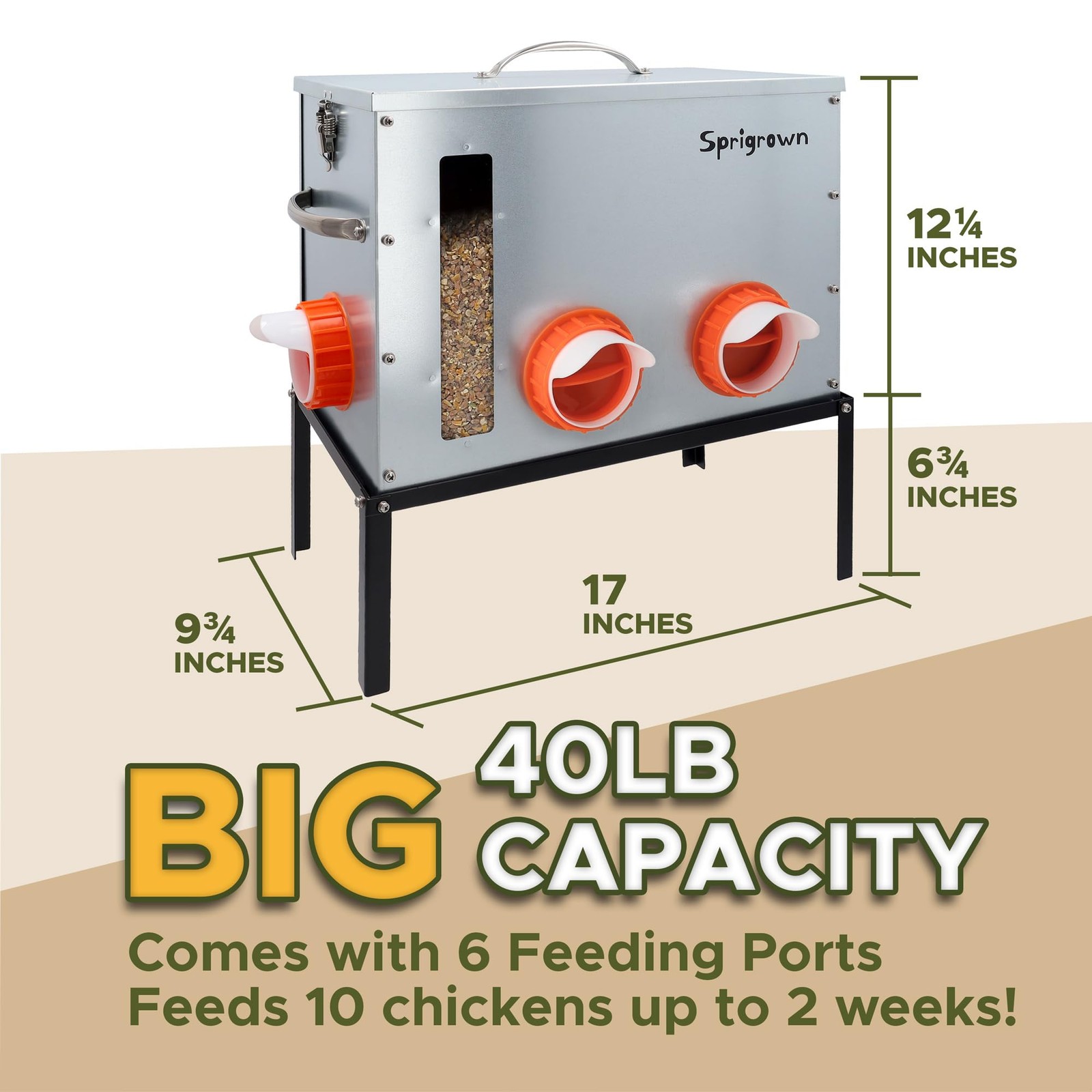 Metal Chicken Feeder 40lb, No Waste Automatic Chicken Feeder with Window, Gal…