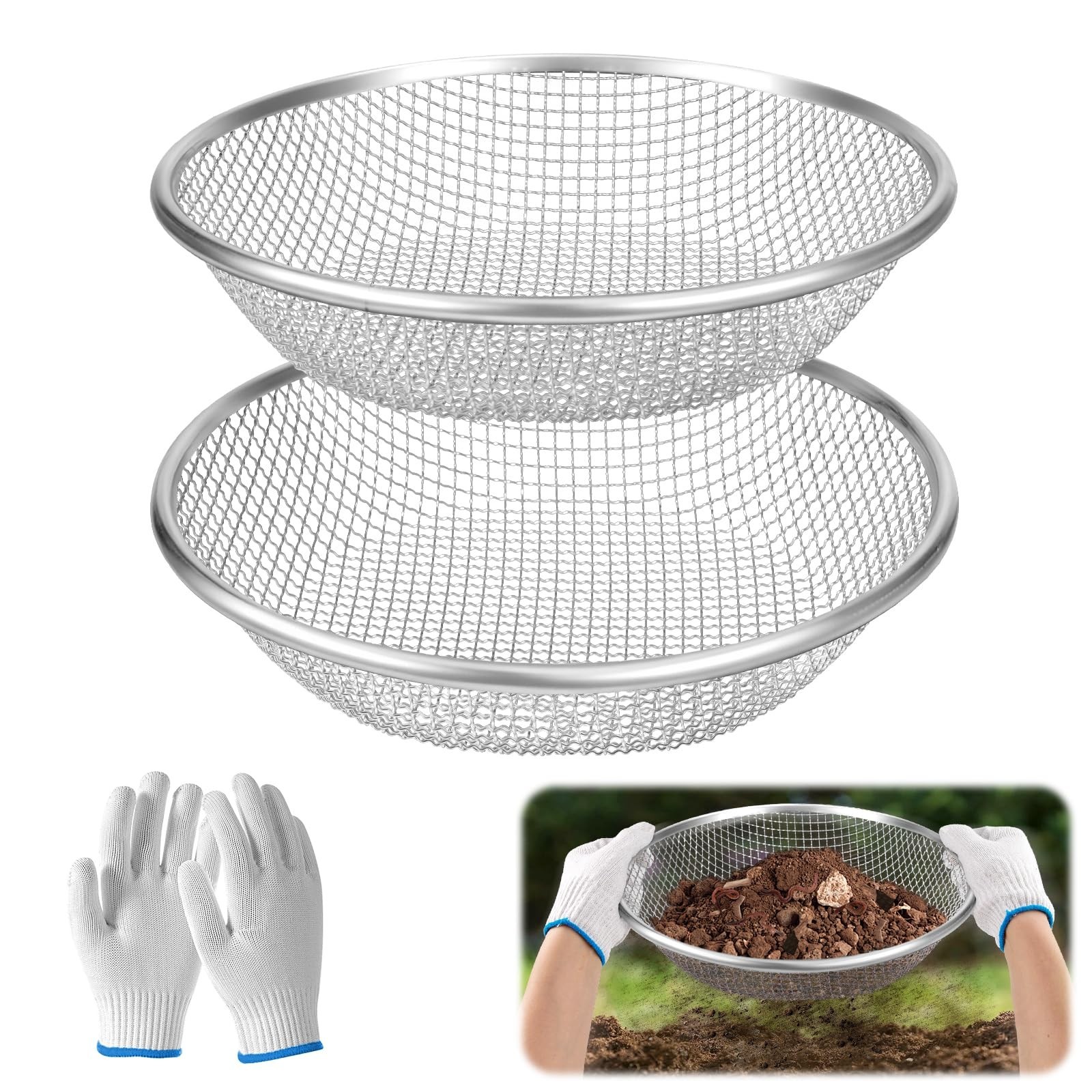 2PCS 1/4 Inch Mesh Soil Sifter for Gardening,Compost Sifter for 5 Gallon Buck…