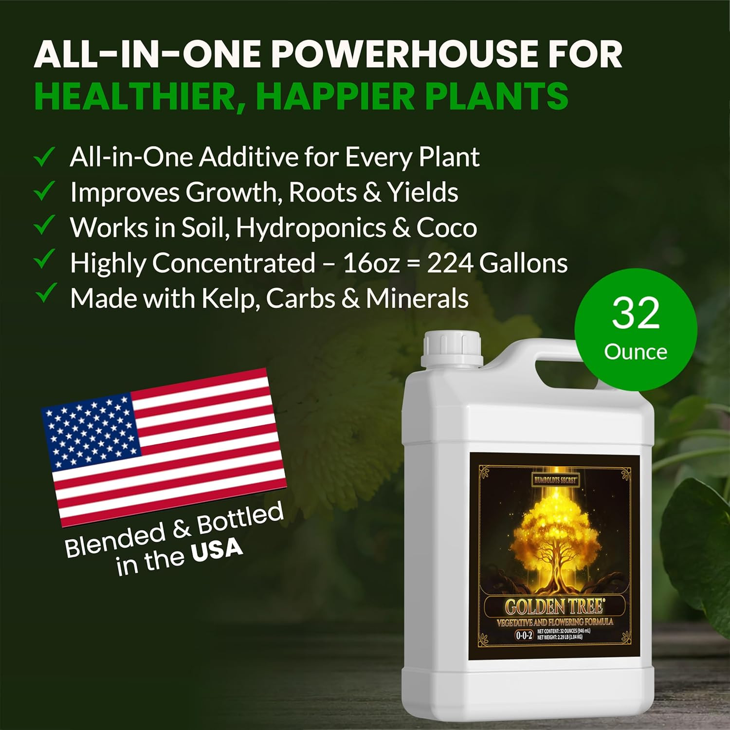 Golden Tree Liquid Plant Food | Enhances Growth Indoors or Outdoors | All-In-One