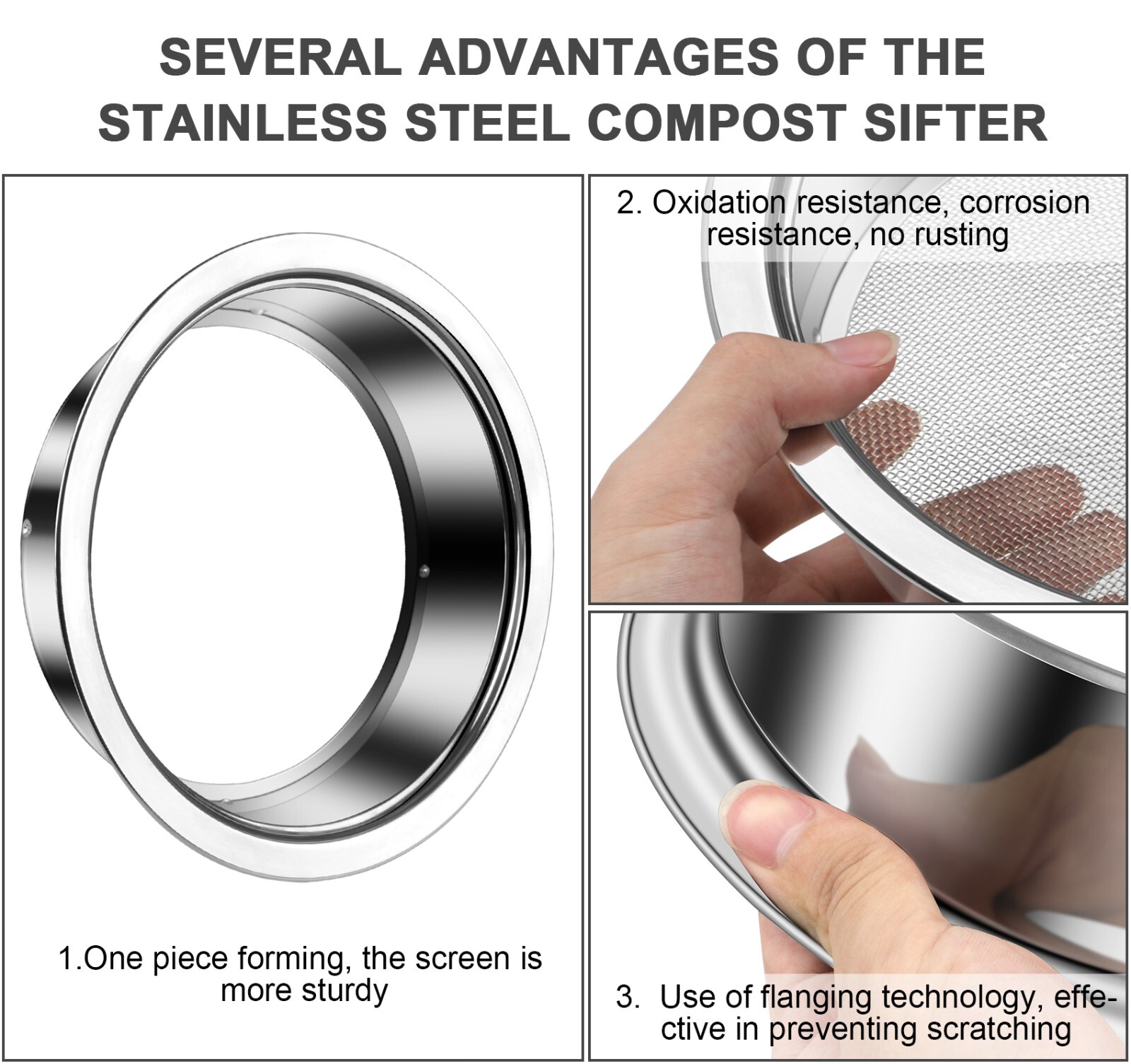 dirt garden sieve soil sifter – Stainless Stackable Sifting Pan Soil Sand Sieve