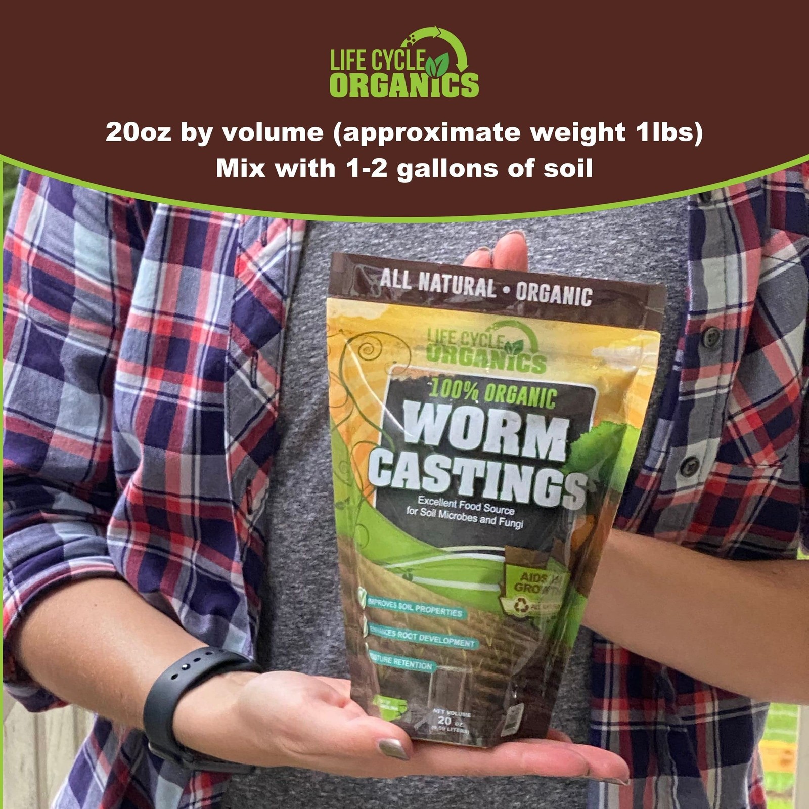 Organic Worm Castings 20 oz Natural Superfood for Healthy Plant Growth