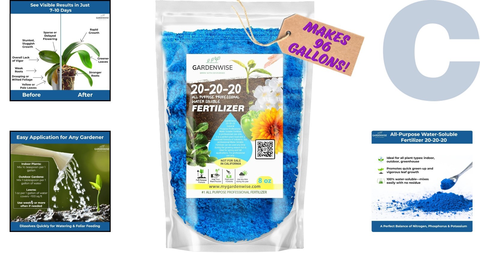 Versatile 20-20-20 Water Soluble Fertilizer for Thriving Gardens, Orchids & More