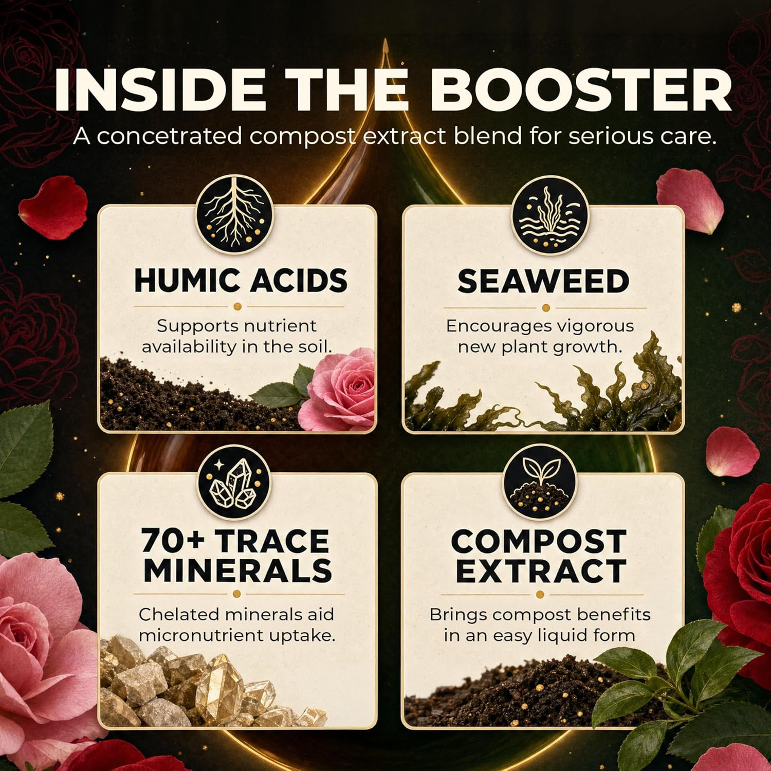 Great Big Roses and Flowers Liquid Fertilizer Booster – 70 Minerals, Compost Ext