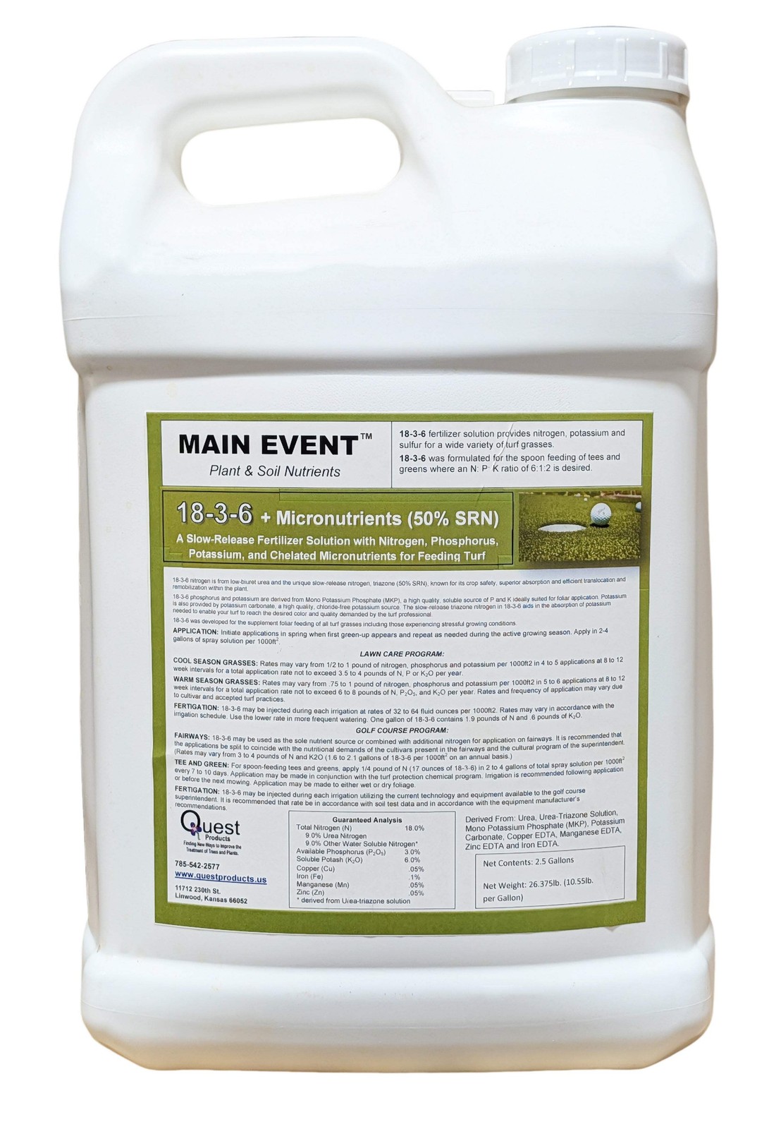 Main Event 18-3-6 with 50% SRN Liquid Turf Fertilizer Foliar Feed jug (2.5 gal)