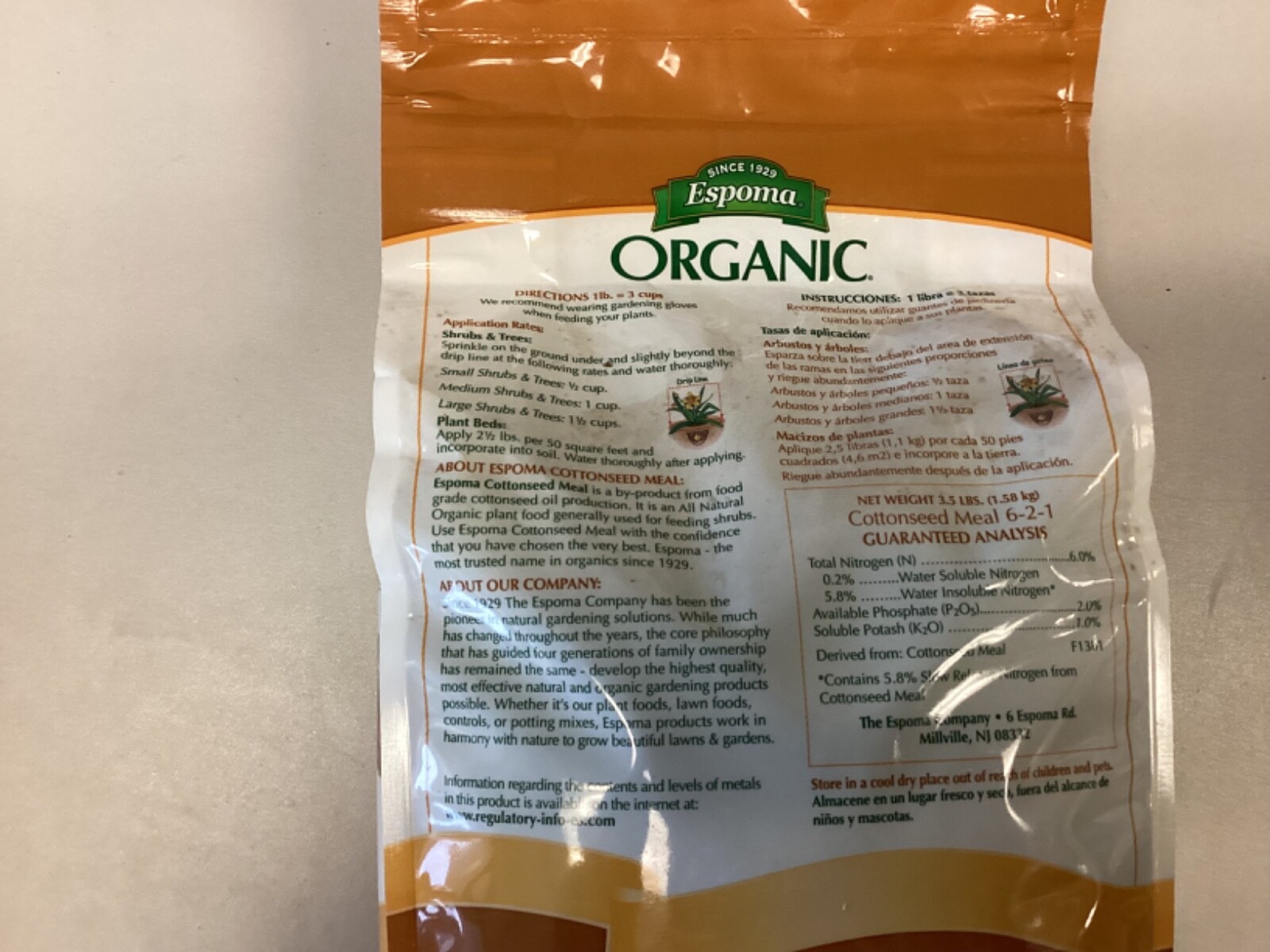 Espoma Organic Cottonseed Meal – 6-2-1 – All Natural Plant Food – 3.5 lb Bag
