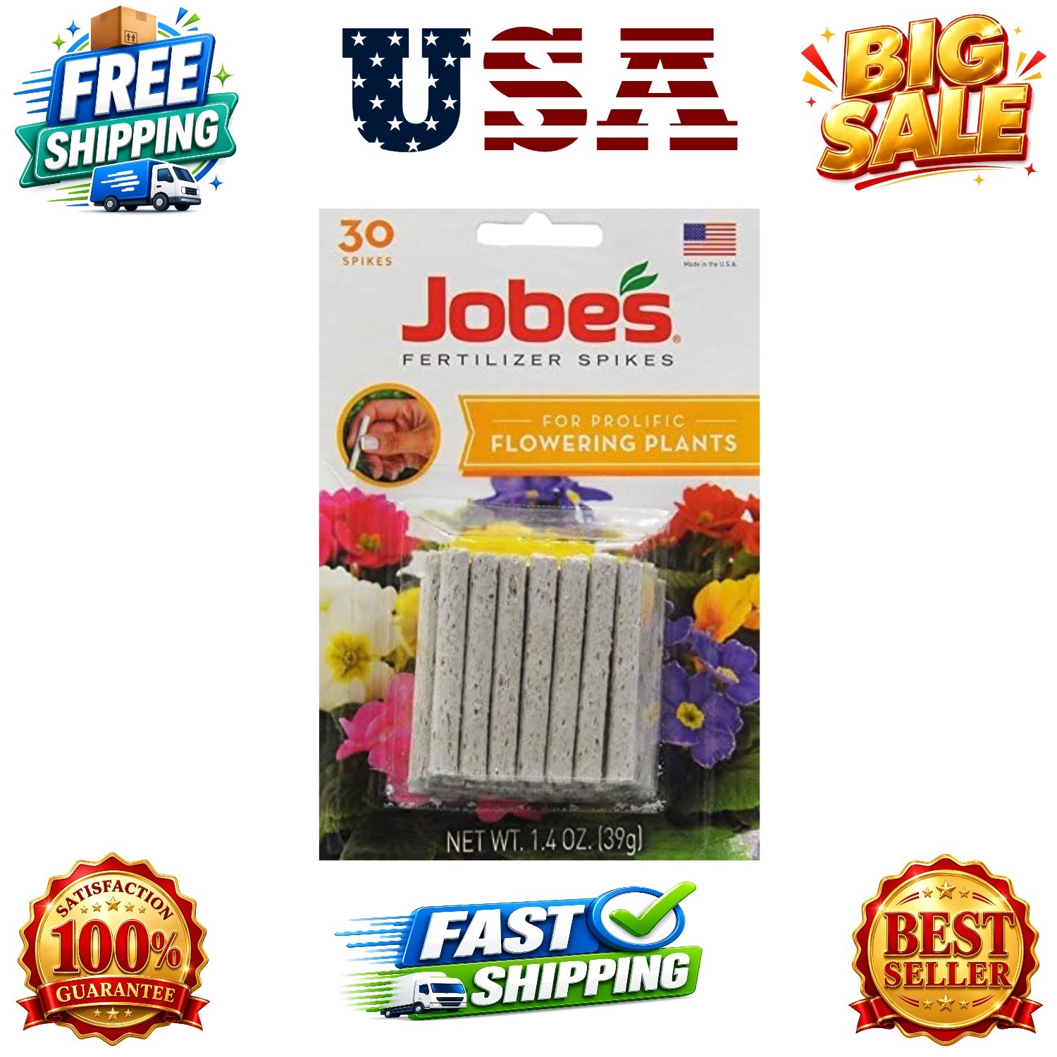 Jobe’s Flower Indoor/Outdoor Plants Fertilizer Food Spikes – 30 Pack