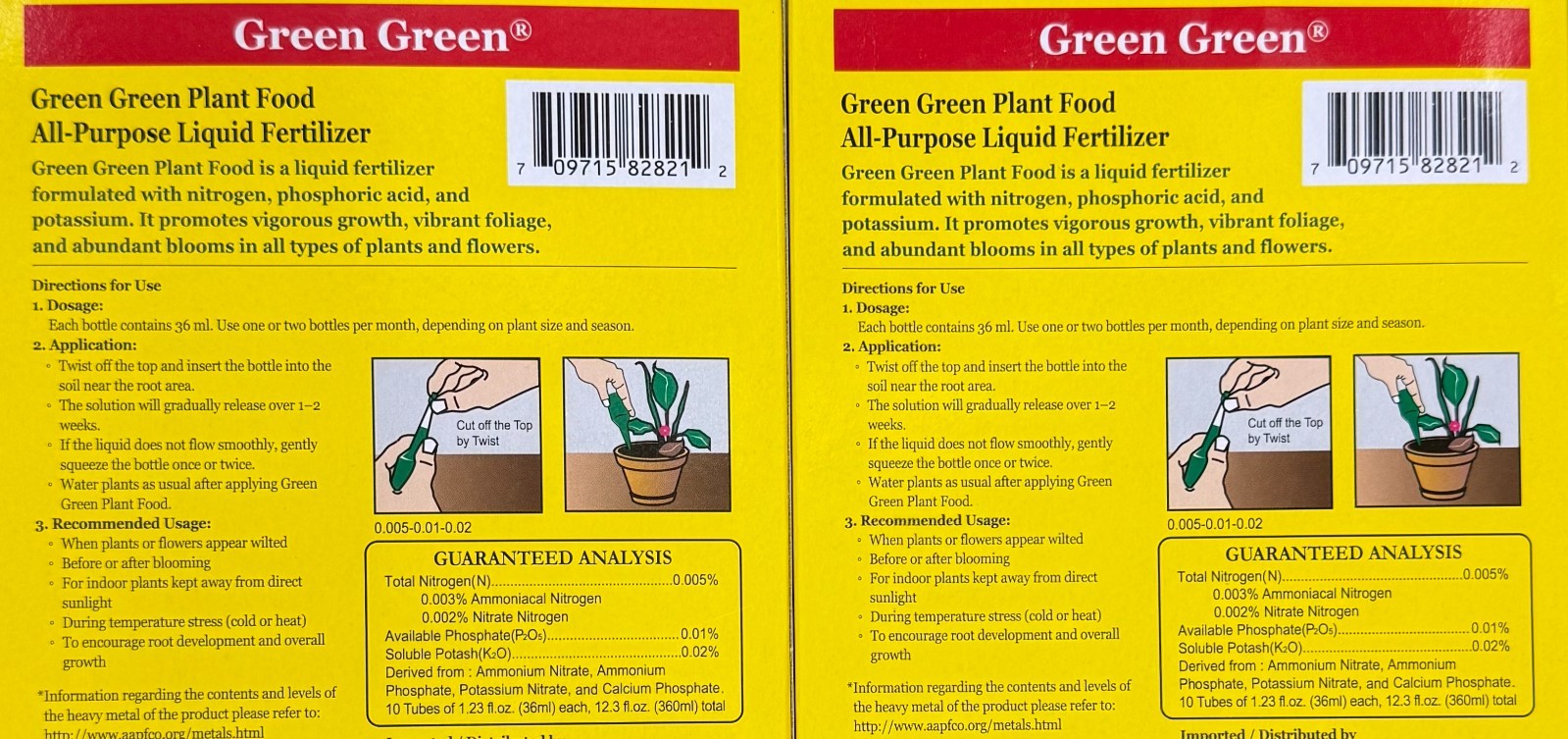 2 Box Of Green Green Plant Food 20x36ml Made In Korea