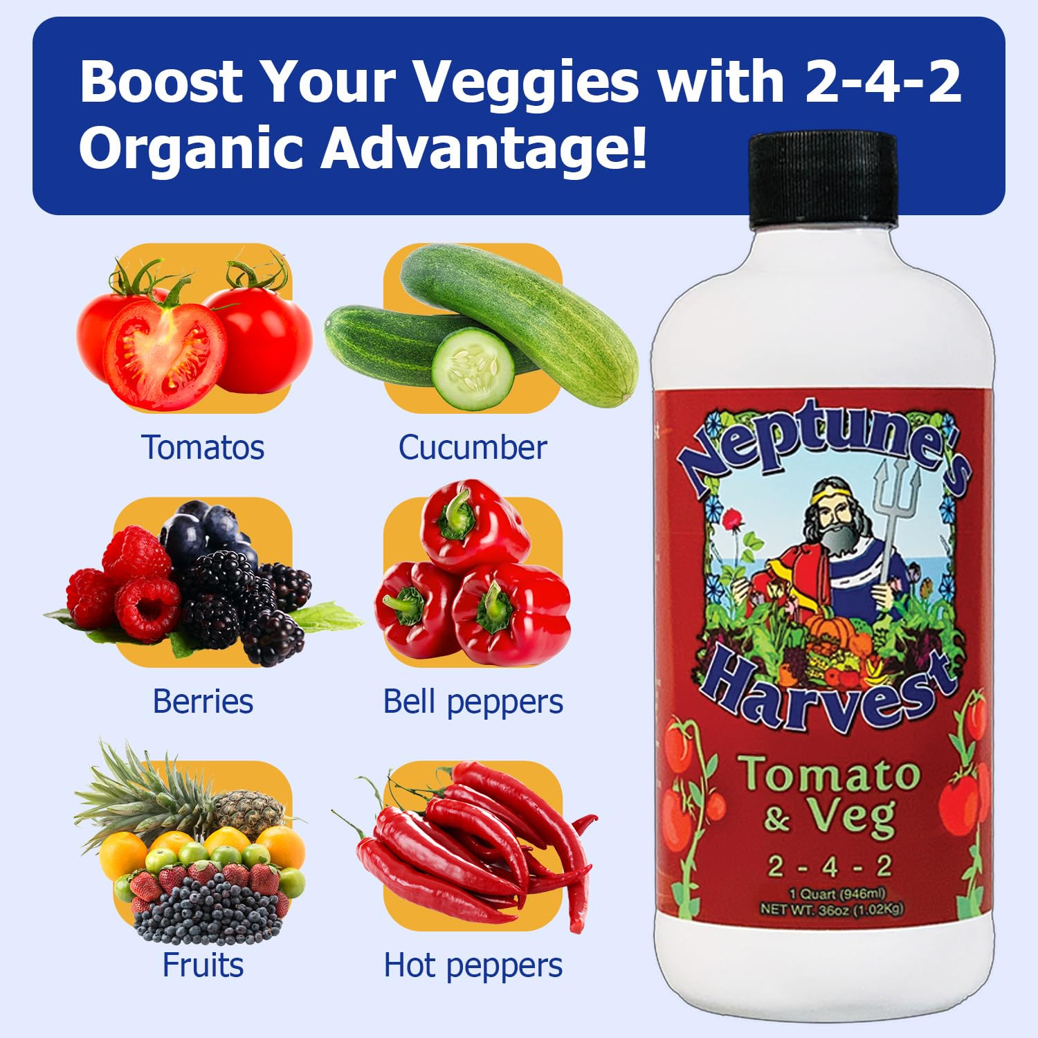 Neptune’S Harvest Organic Tomato & Vegetable Plant Fertilizer (2-4-2) – Liquid P