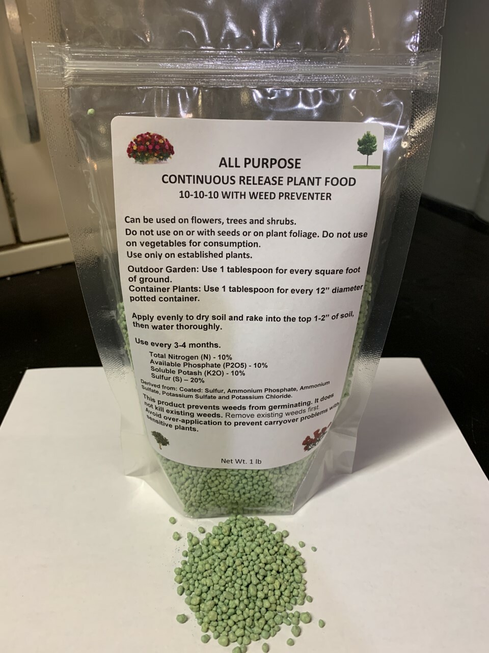Fertilizer Continuous Release 10-10-10 w/weed prevent 1 lb bag Flower,Tree,Shrub