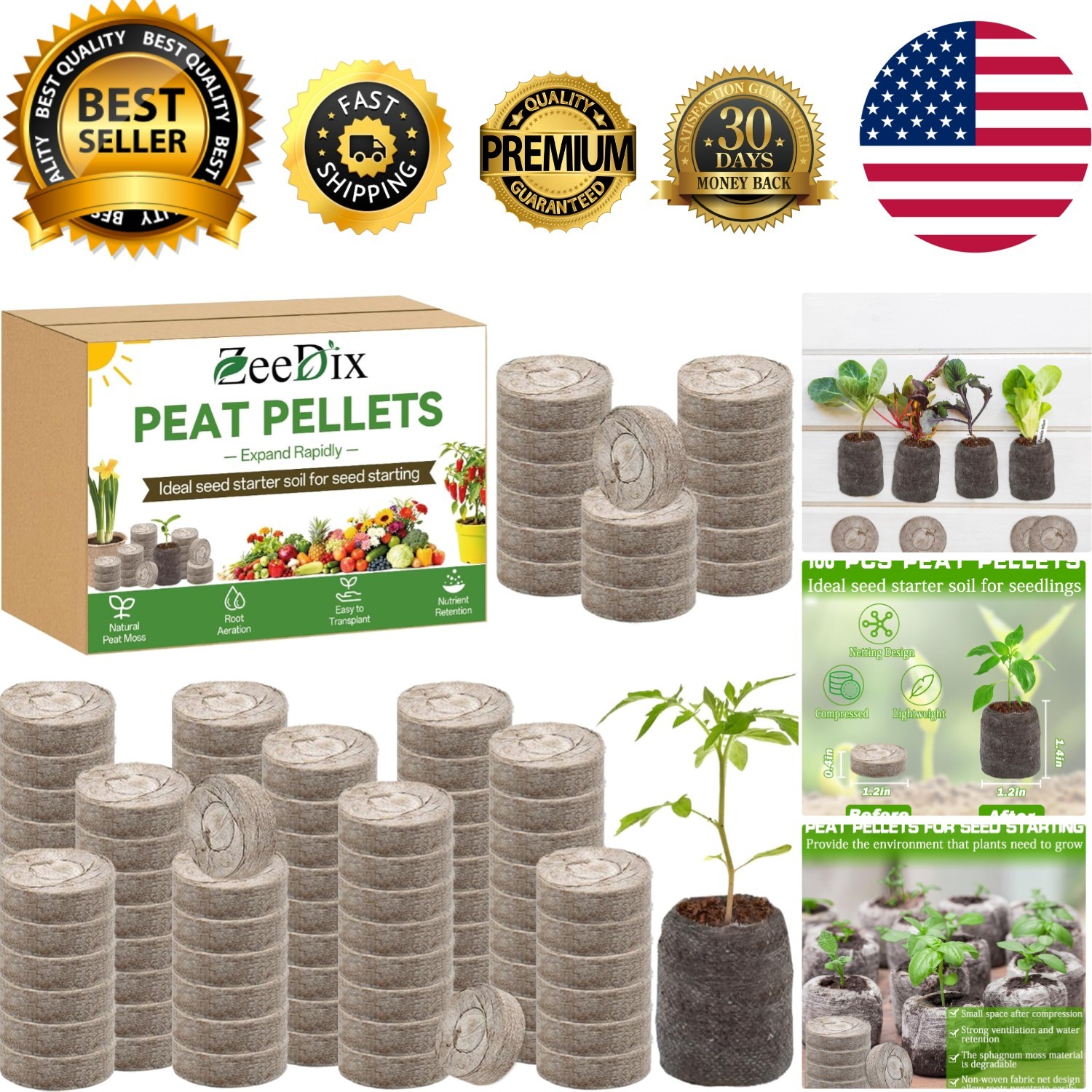 100 Pcs 30mm Peat Pellets Seed Starter Soil Pods Plugs for Vegetable, Seedlin…