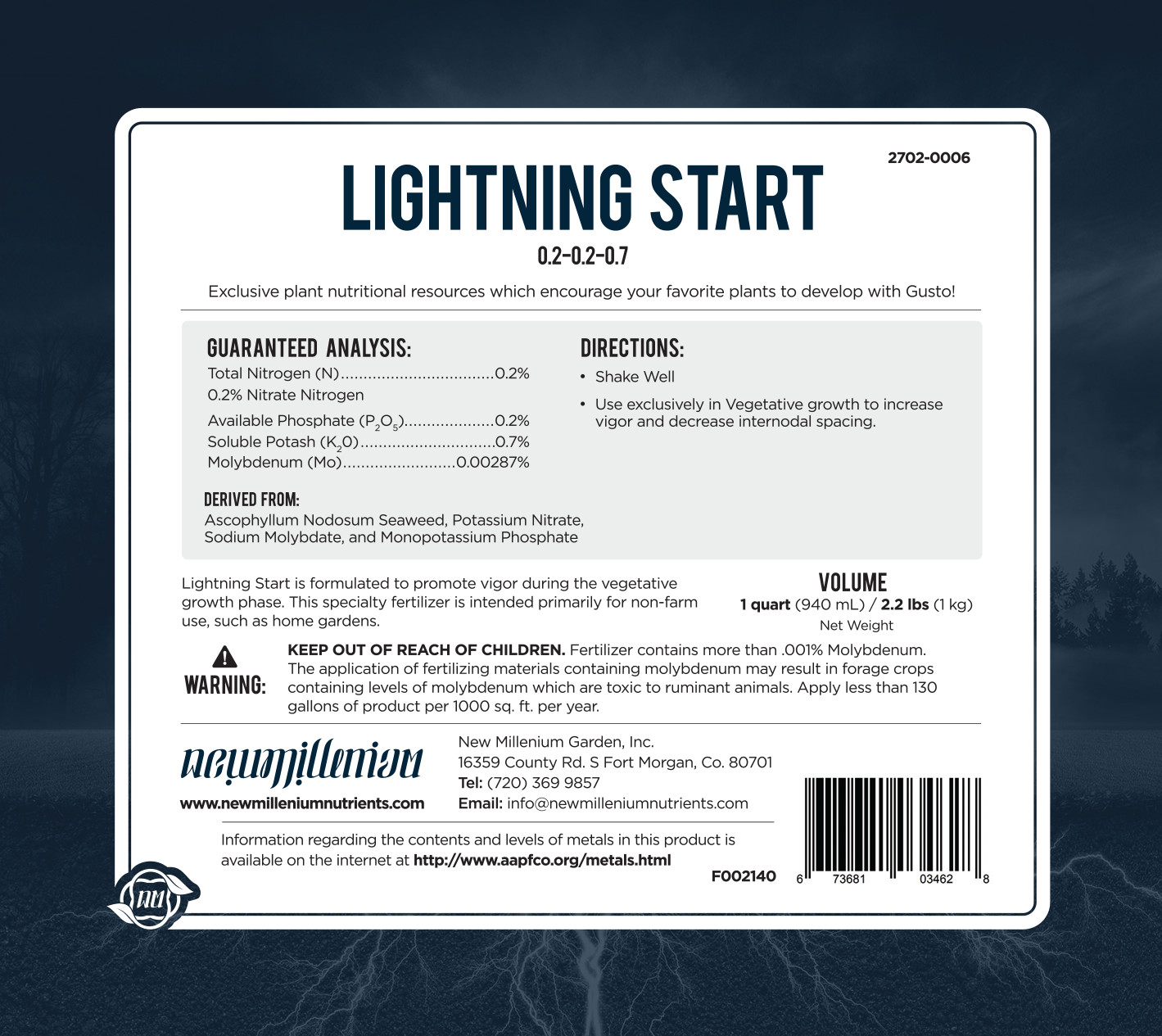 Lightning Start Root Stimulant Fertilizer 0.2-0.2-0.7 128 fl oz by New Millenium