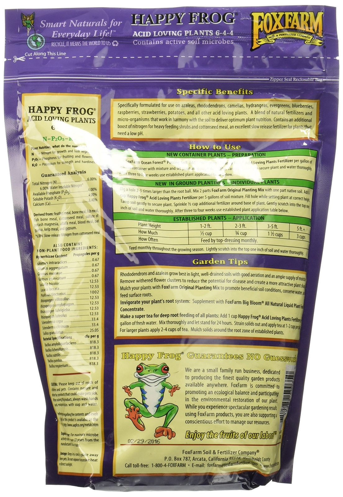 Hydrofarm FoxFarm FX14065 FoxFarm Happy Frog Acid Loving Fertilizer