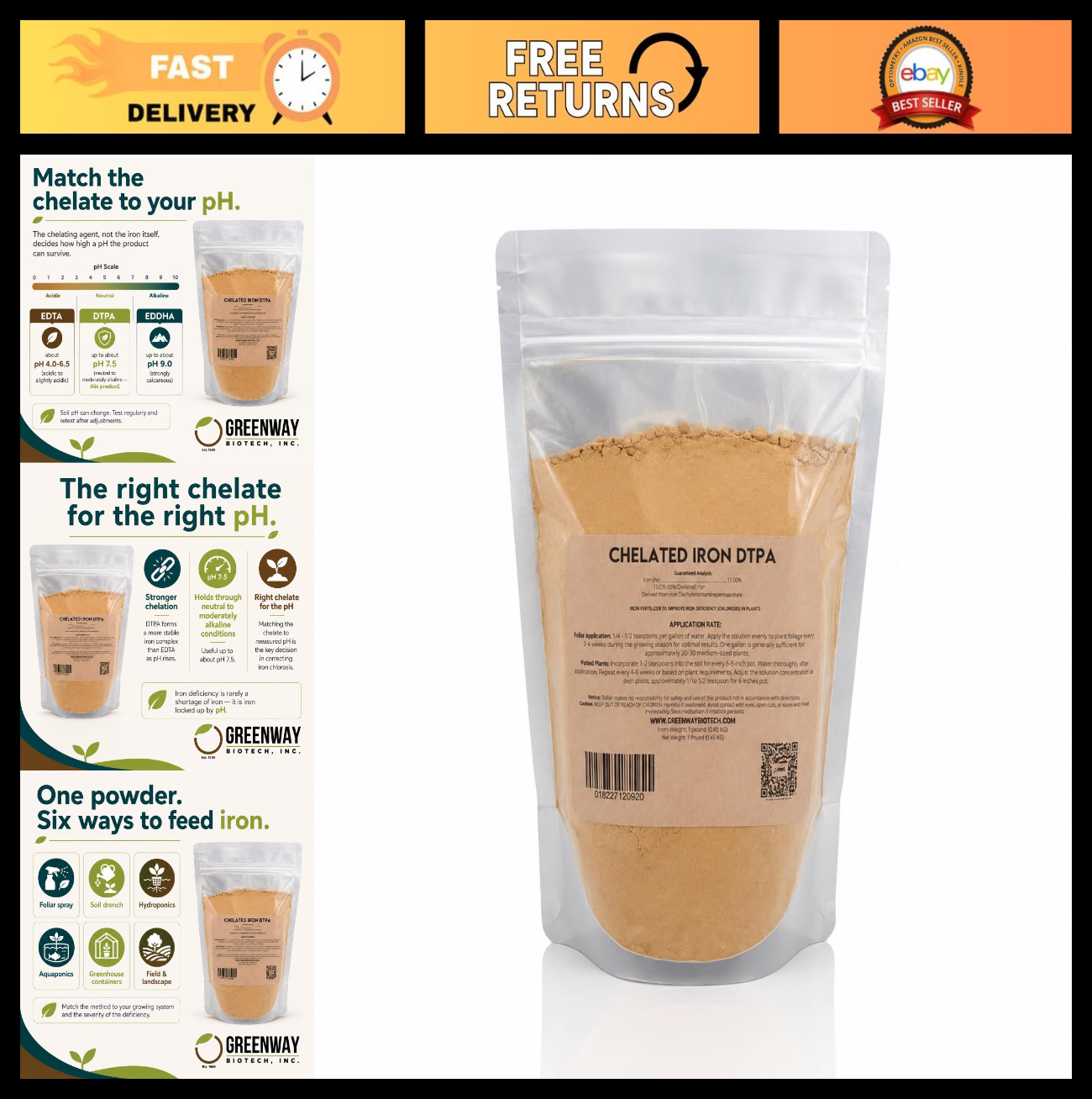 Chelated Iron DTPA 11% – Water Soluble Fertilizer for Alkaline Soils, Citrus & H