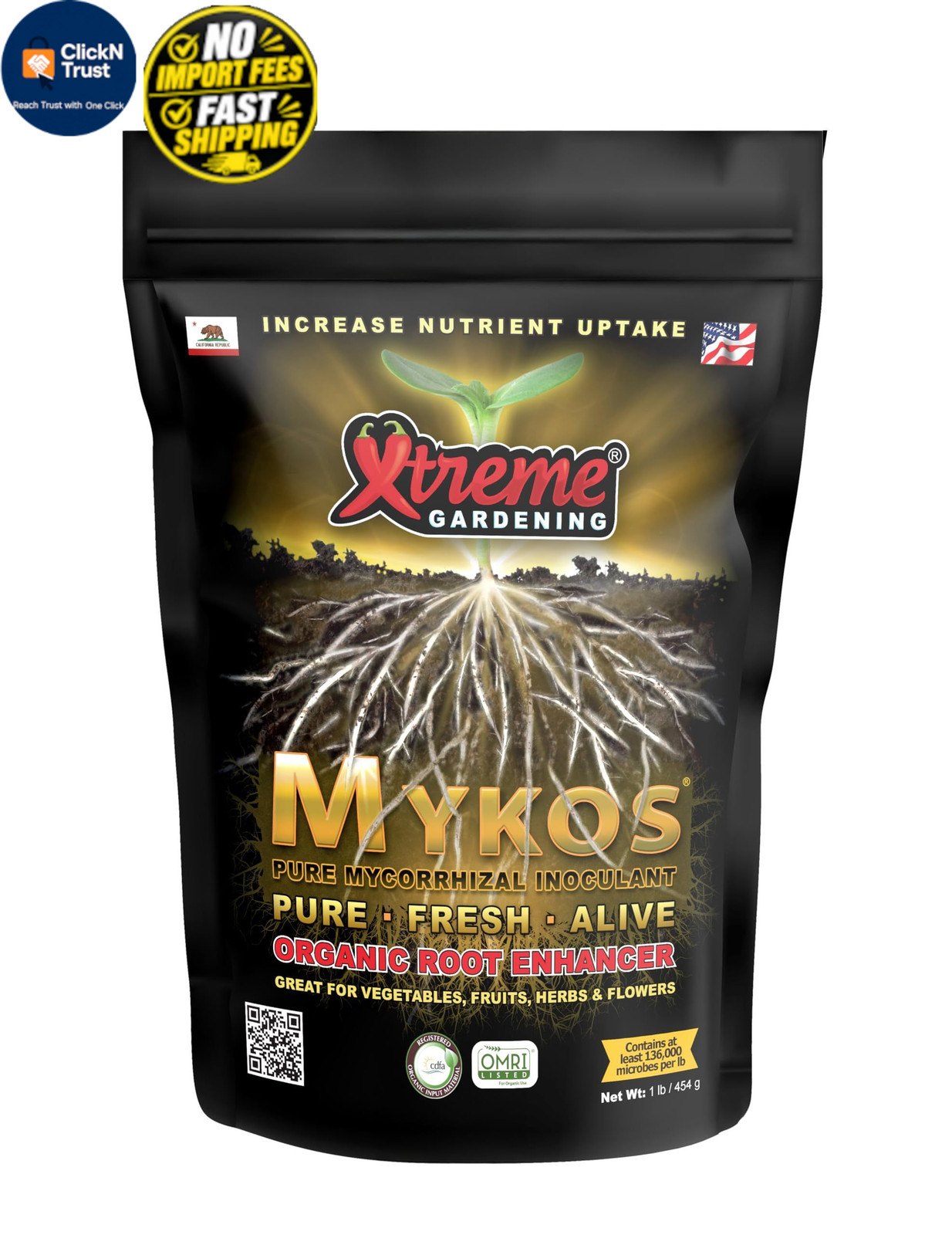 Xtreme Gardening Mykos Pure Mycorrhizal Inoculant Organic Root Enhancer, 1 lb