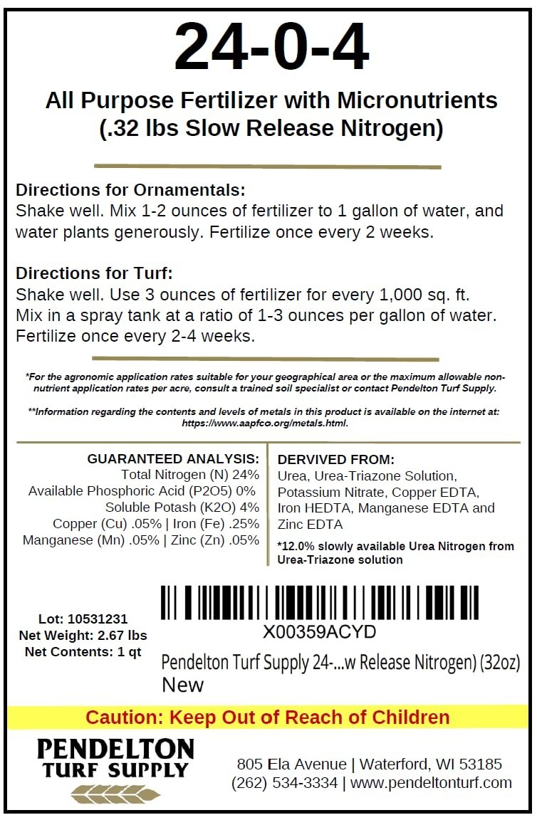 All-Purpose Liquid Fertilizer 24-0-4 with Micronutrients – 32oz Slow Release Nit