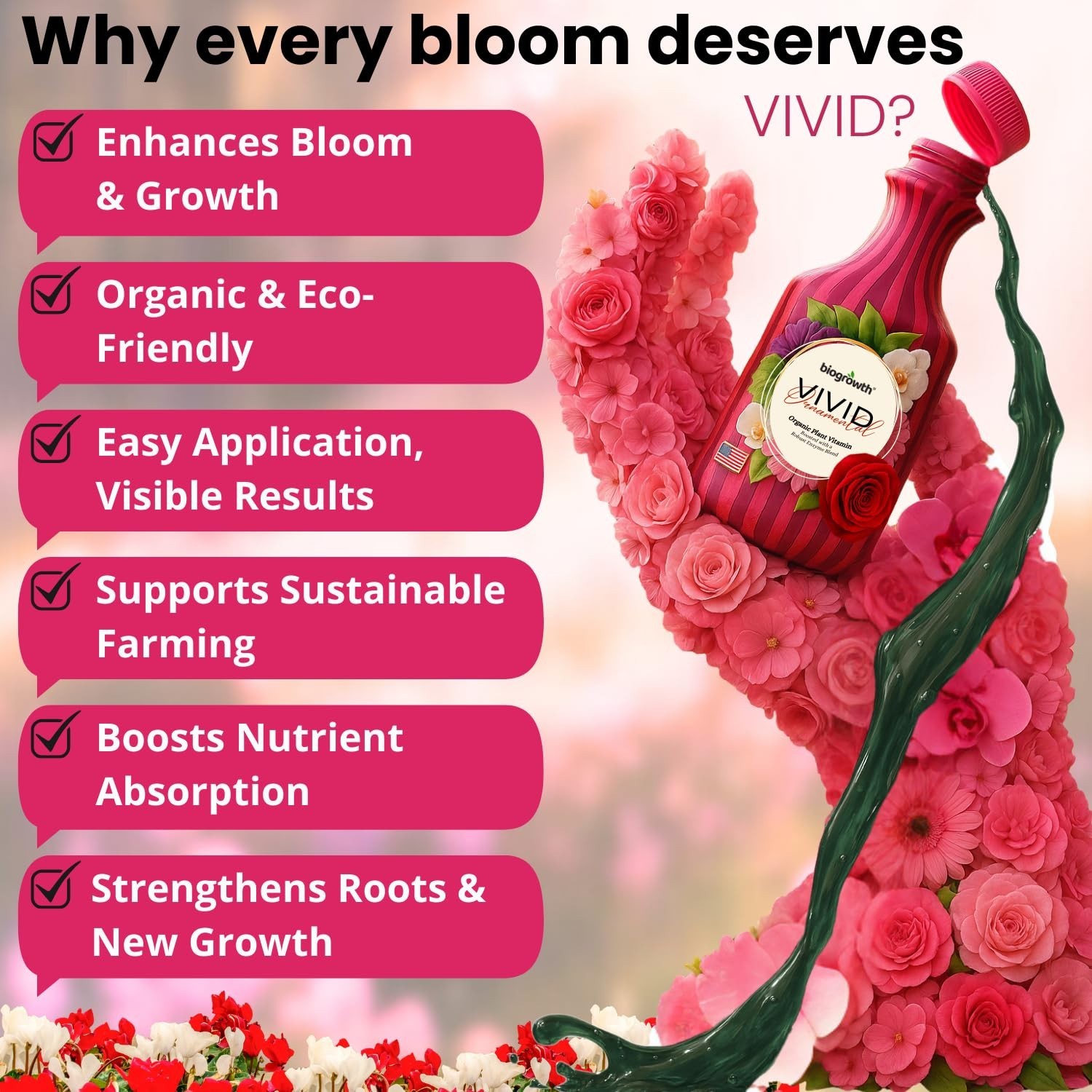 Biogrowth Vivid Enzyme Organic Plant Food – Fertilizer for Flowers and Lawns