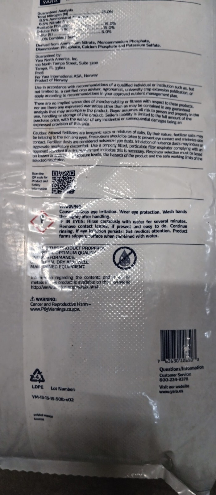 YARA MILLA ALL PURPOSE 15-15-15 FERTILIZER 2.2LBS 1KG REPACK