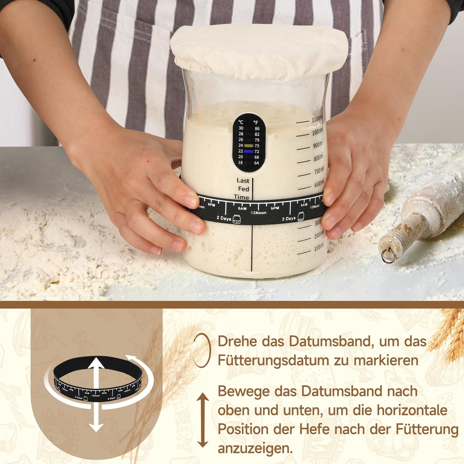 COCO BIRD 2-PACK Sourdough Starter Jar Kit,50oz Wide Mouth,Thermometer | Clas…