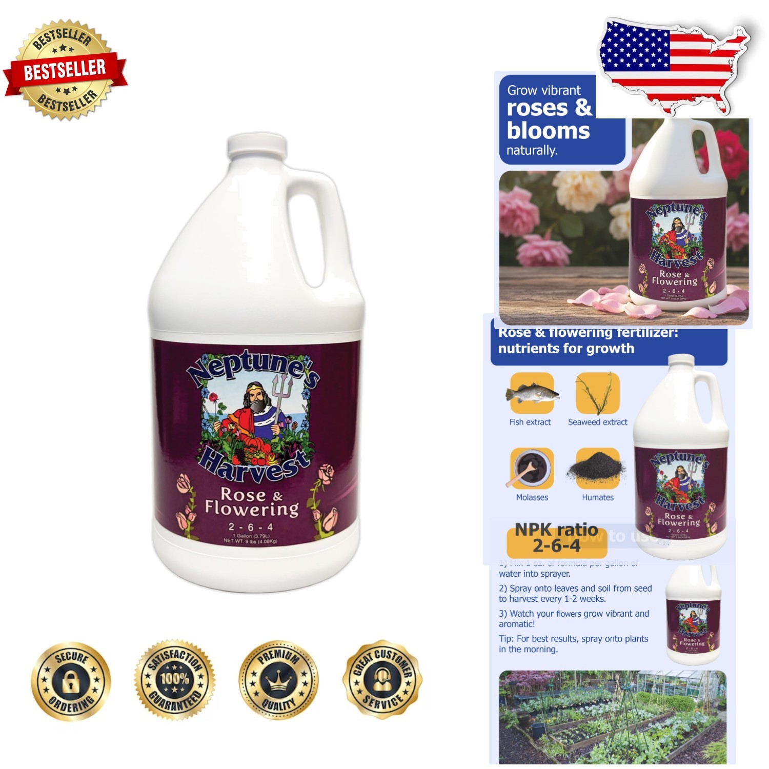 Organic Rose Fertilizer Gallon: Vibrant Blooms, Healthy Foliage, 2-6-4 Formula