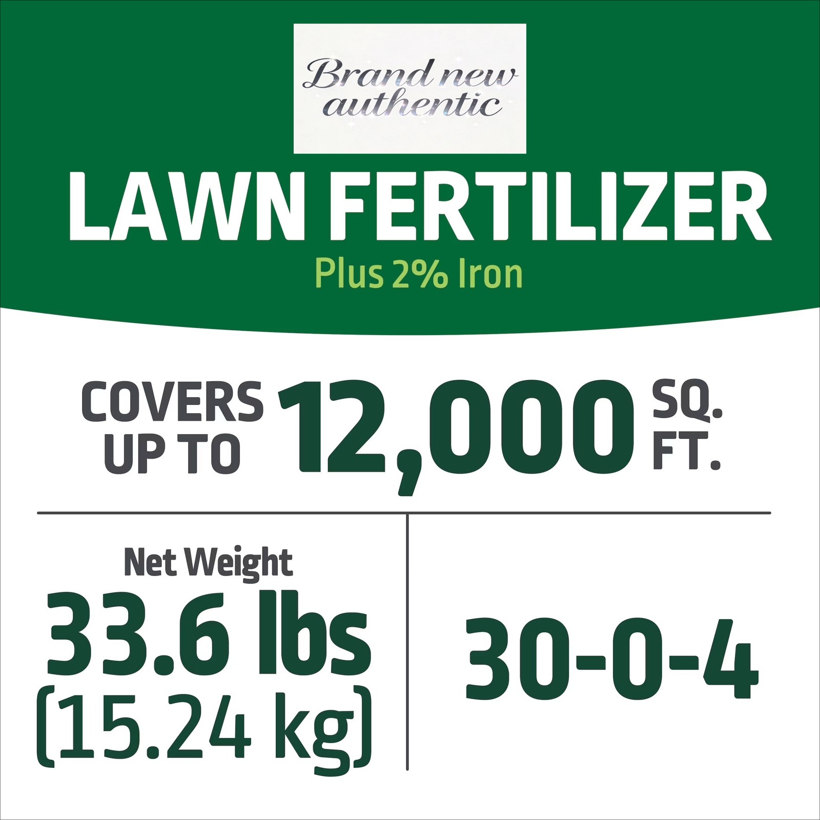 Lawn Food Fertilizer 30-0-4, Plus 2% Iron, 33.6 lb., Covers 12,000 Sq. ft.
