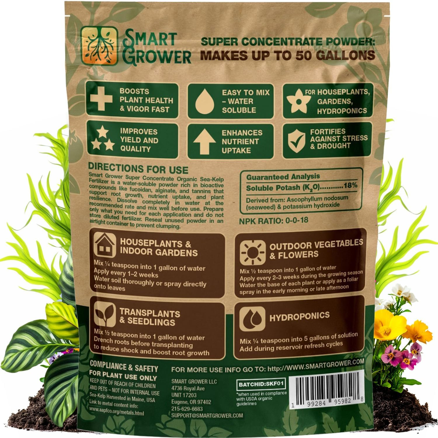 Organic Sea Kelp Fertilizer for Plants � Water-Soluble � Makes 50 Gallons � Kelp