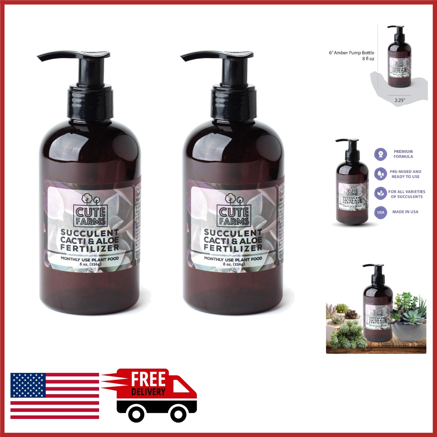 Gentle Monthly Use Succulent Fertilizer 2 Pack 8 oz with Dispensing Pump
