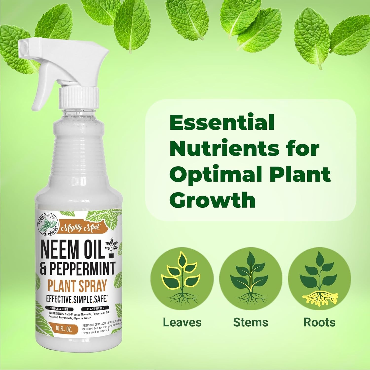 Neem Oil & Peppermint Plant Nutrient Spray – Natural Leaf Shine for Indoor & …